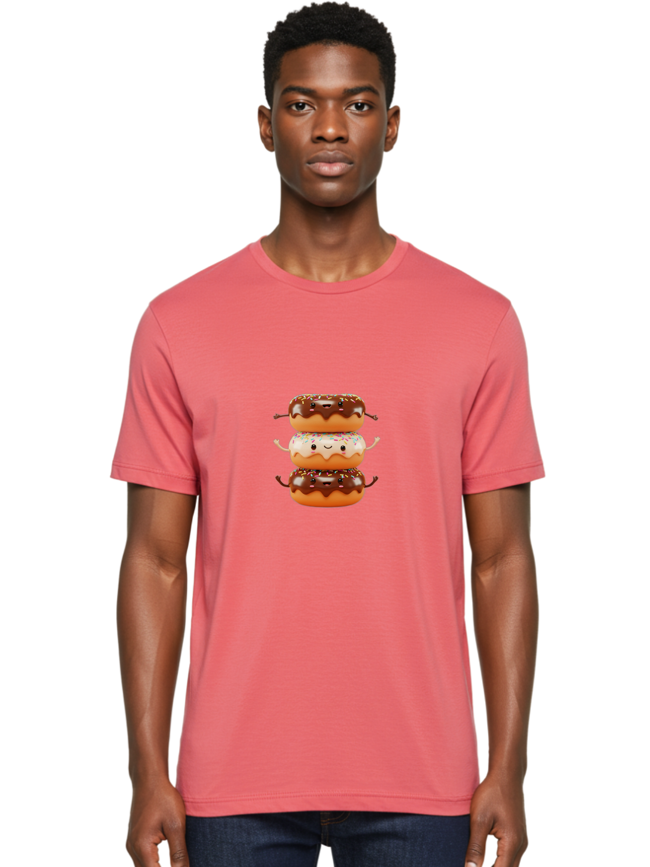 Donut-Stack Men'S Graphic Tee, 100% Cotton, Comfortable Casual Summer Wear, Machine Washable, Stacked Donuts, Chocolate Glazed Donut, Sprinkles Donut, Smiling Faces, Colorful Sweets, Playful Pastries, Sweet Treats, Dessert Lovers, Donut Stack, Baa514 18