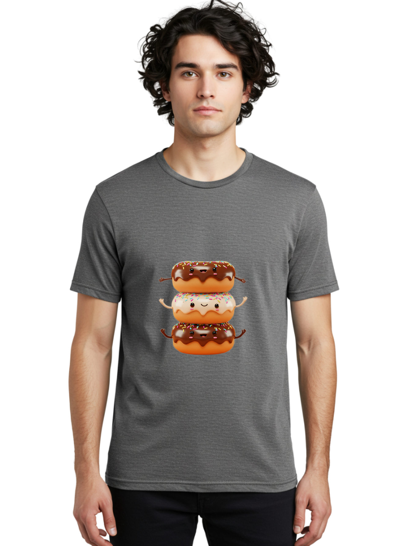 Donut-Stack Men'S Graphic Tee, 100% Cotton, Comfortable Casual Summer Wear, Machine Washable, Stacked Donuts, Chocolate Glazed Donut, Sprinkles Donut, Smiling Faces, Colorful Sweets, Playful Pastries, Sweet Treats, Dessert Lovers, Donut Stack, Baa514 20
