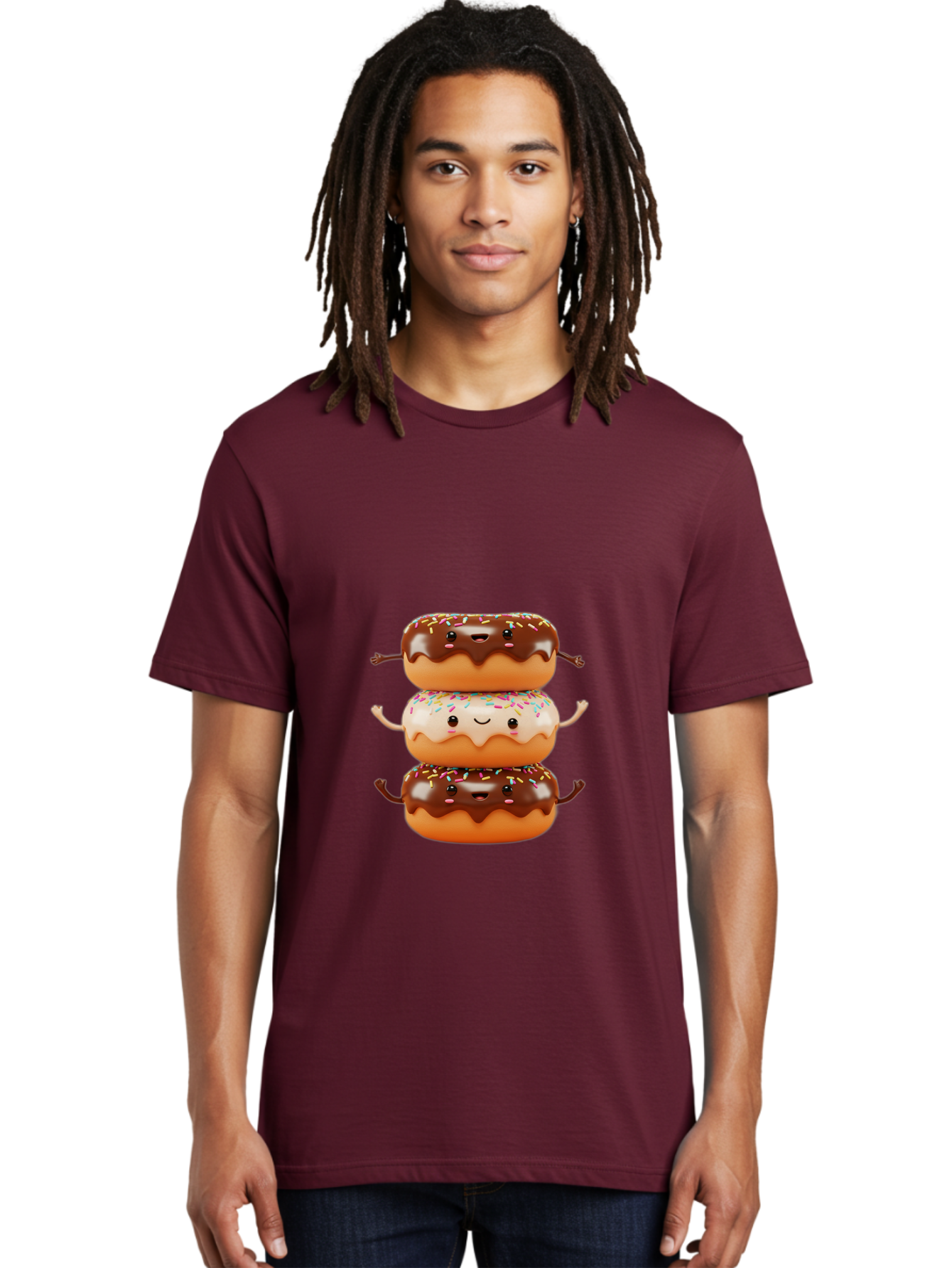 Donut-Stack Men'S Graphic Tee, 100% Cotton, Comfortable Casual Summer Wear, Machine Washable, Stacked Donuts, Chocolate Glazed Donut, Sprinkles Donut, Smiling Faces, Colorful Sweets, Playful Pastries, Sweet Treats, Dessert Lovers, Donut Stack, Baa514 30