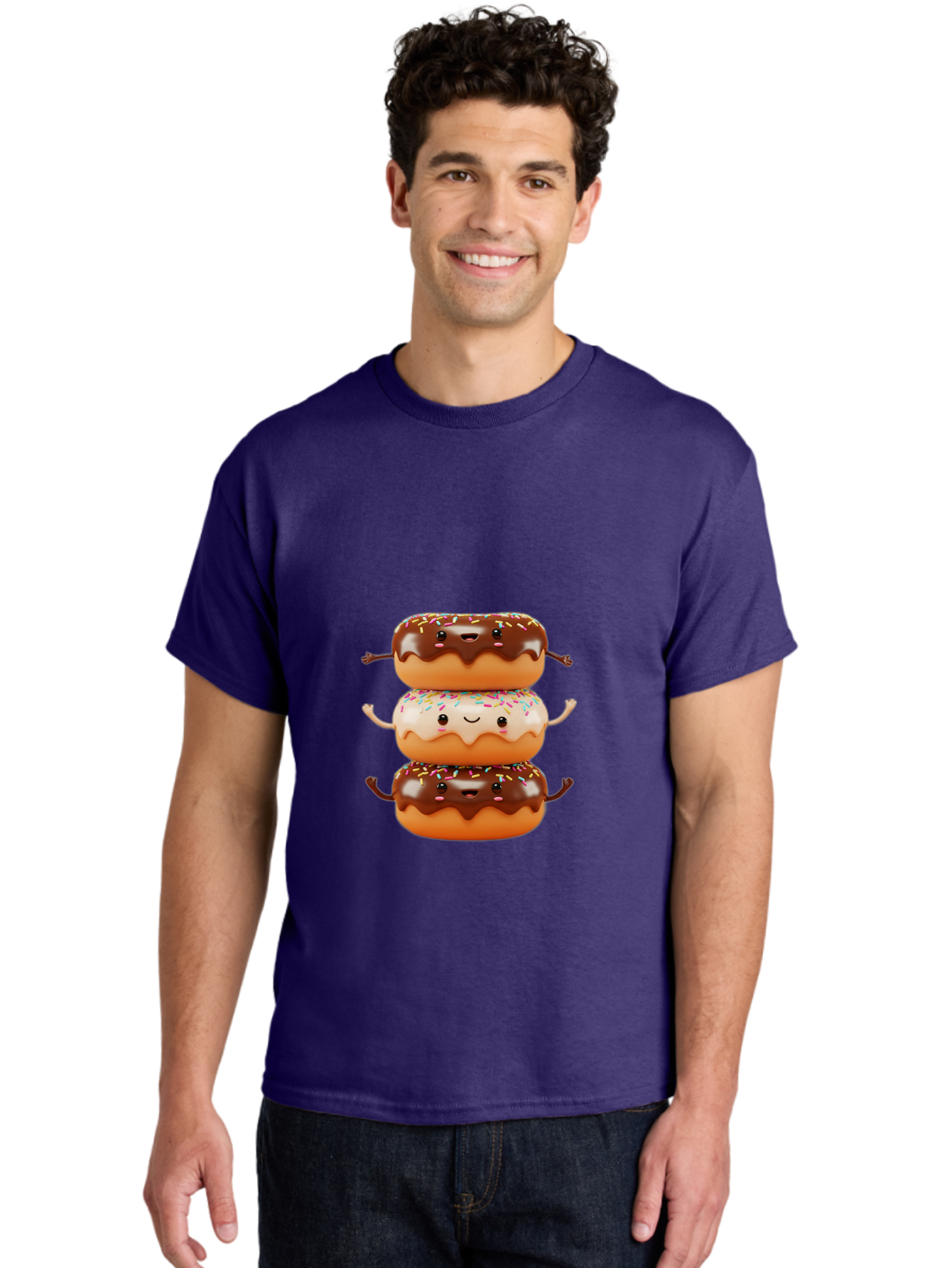 Donut-Stack Men'S Graphic Tee, 100% Cotton, Comfortable Casual Summer Wear, Machine Washable, Stacked Donuts, Chocolate Glazed Donut, Sprinkles Donut, Smiling Faces, Colorful Sweets, Playful Pastries, Sweet Treats, Dessert Lovers, Donut Stack, Baa514 10