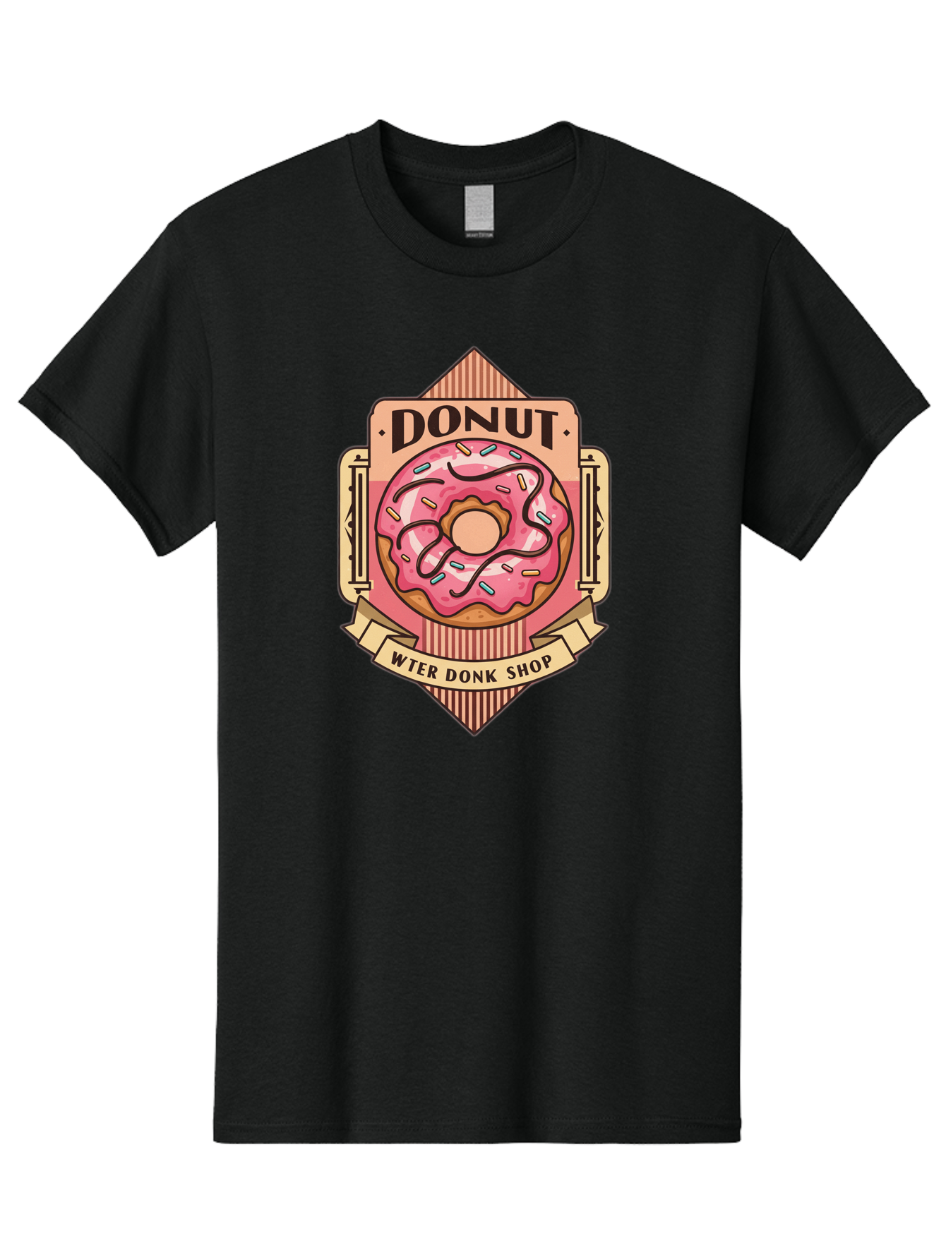 Donut-Wter-Donk-Shop Men'S Graphic Tee, 100% Cotton, Comfortable Casual Summer Wear, Machine Washable, Vintage Donut Illustration, Retro Donut Shop Signage, Sweet Treats, Dessert Lovers, Tasty Donuts, Donut Shop Branding, Classic Donut Design, Baa517 5