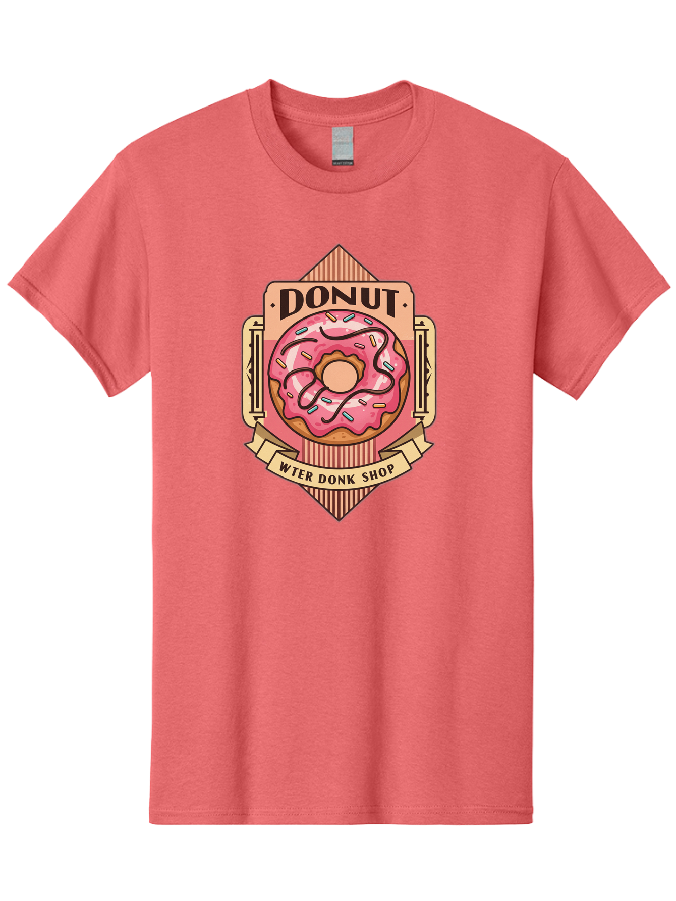 Donut-Wter-Donk-Shop Men'S Graphic Tee, 100% Cotton, Comfortable Casual Summer Wear, Machine Washable, Vintage Donut Illustration, Retro Donut Shop Signage, Sweet Treats, Dessert Lovers, Tasty Donuts, Donut Shop Branding, Classic Donut Design, Baa517 21