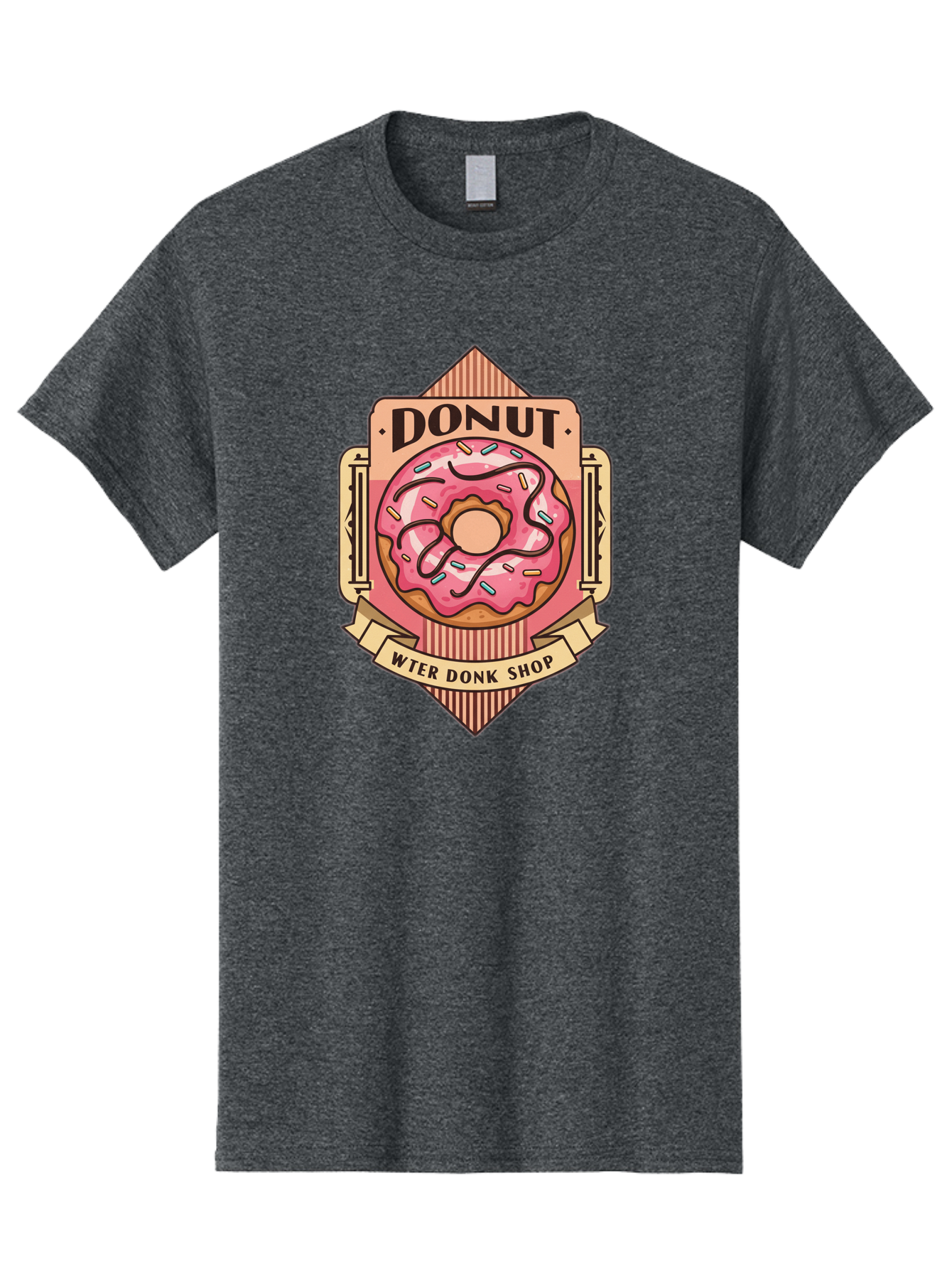 Donut-Wter-Donk-Shop Men'S Graphic Tee, 100% Cotton, Comfortable Casual Summer Wear, Machine Washable, Vintage Donut Illustration, Retro Donut Shop Signage, Sweet Treats, Dessert Lovers, Tasty Donuts, Donut Shop Branding, Classic Donut Design, Baa517 7