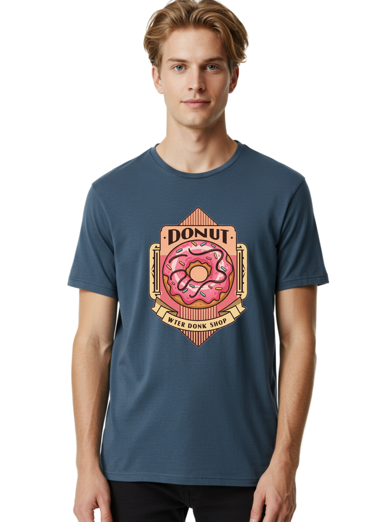 Donut-Wter-Donk-Shop Men'S Graphic Tee, 100% Cotton, Comfortable Casual Summer Wear, Machine Washable, Vintage Donut Illustration, Retro Donut Shop Signage, Sweet Treats, Dessert Lovers, Tasty Donuts, Donut Shop Branding, Classic Donut Design, Baa517 26