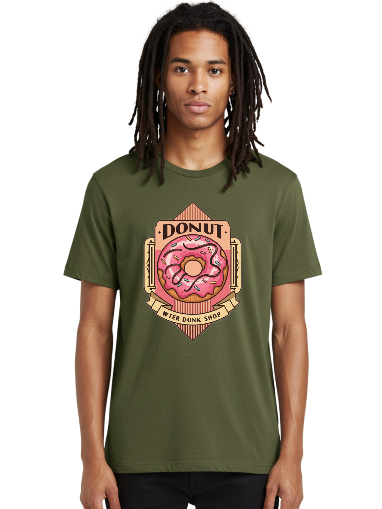 Donut-Wter-Donk-Shop Men'S Graphic Tee, 100% Cotton, Comfortable Casual Summer Wear, Machine Washable, Vintage Donut Illustration, Retro Donut Shop Signage, Sweet Treats, Dessert Lovers, Tasty Donuts, Donut Shop Branding, Classic Donut Design, Baa517 16