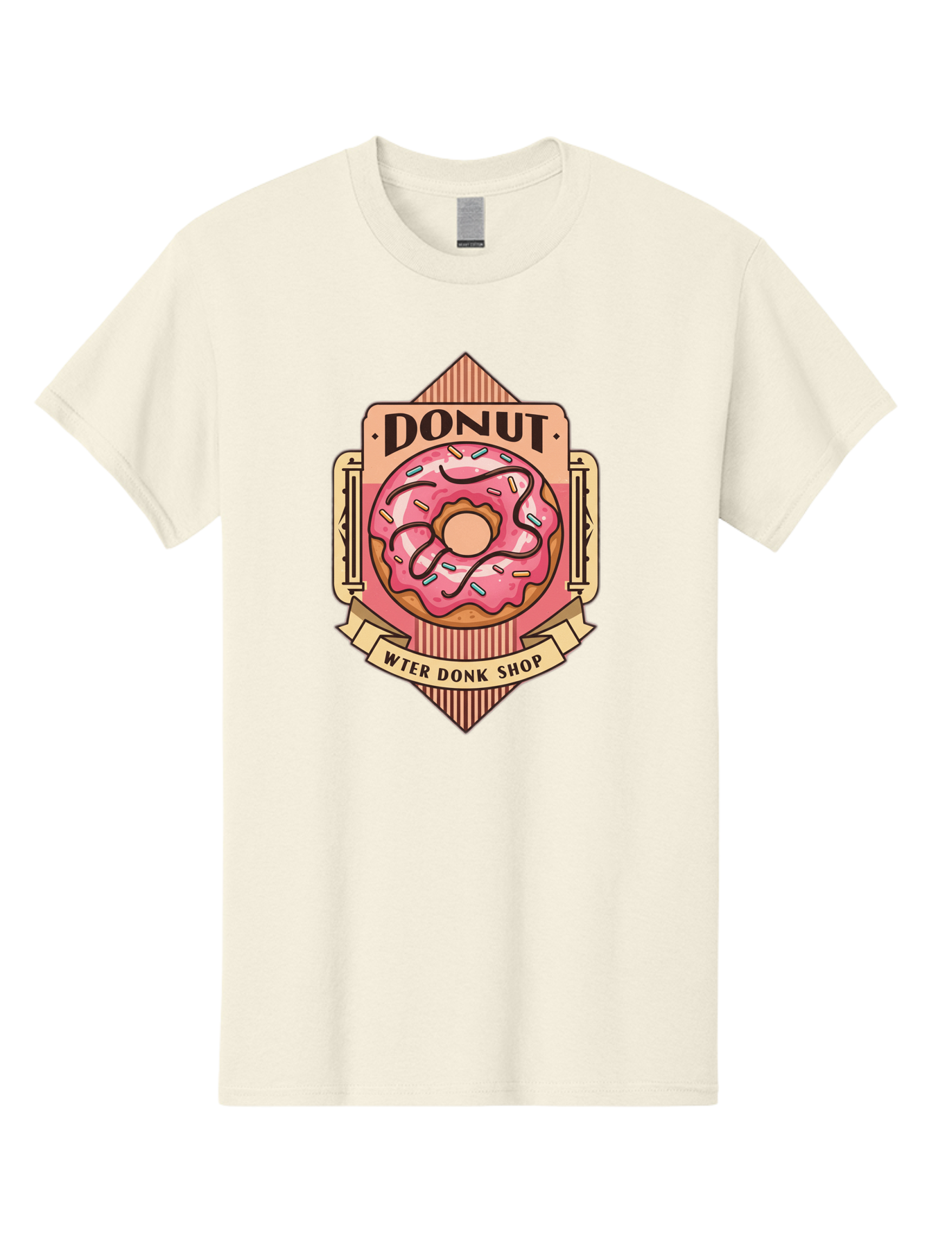 Donut-Wter-Donk-Shop Men'S Graphic Tee, 100% Cotton, Comfortable Casual Summer Wear, Machine Washable, Vintage Donut Illustration, Retro Donut Shop Signage, Sweet Treats, Dessert Lovers, Tasty Donuts, Donut Shop Branding, Classic Donut Design, Baa517 13