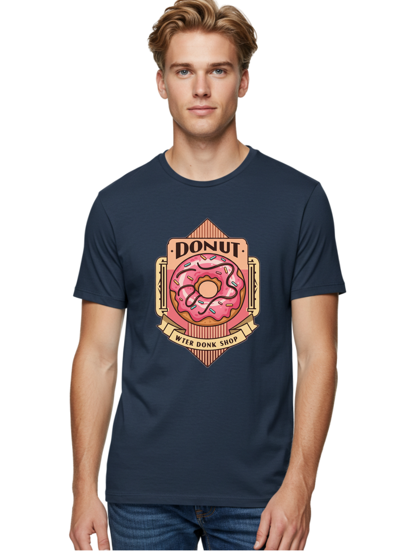 Donut-Wter-Donk-Shop Men'S Graphic Tee, 100% Cotton, Comfortable Casual Summer Wear, Machine Washable, Vintage Donut Illustration, Retro Donut Shop Signage, Sweet Treats, Dessert Lovers, Tasty Donuts, Donut Shop Branding, Classic Donut Design, Baa517 24