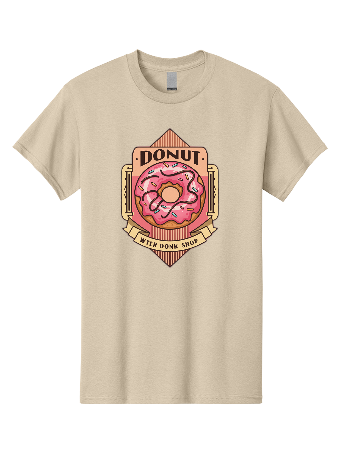 Donut-Wter-Donk-Shop Men'S Graphic Tee, 100% Cotton, Comfortable Casual Summer Wear, Machine Washable, Vintage Donut Illustration, Retro Donut Shop Signage, Sweet Treats, Dessert Lovers, Tasty Donuts, Donut Shop Branding, Classic Donut Design, Baa517 19