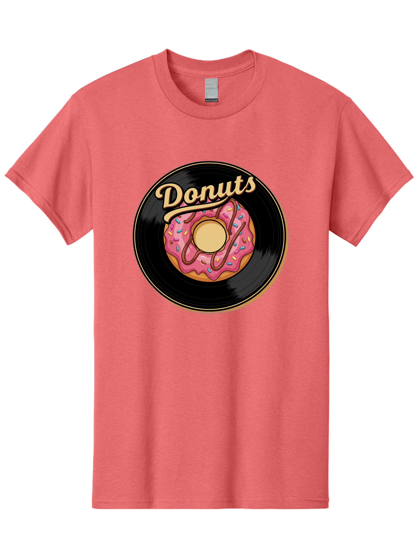 Donuts-3 Men'S Graphic Tee, 100% Cotton, Comfortable Casual Summer Wear, Machine Washable, Donut On Vinyl Record, Pink Donut With Sprinkles, Chocolate Drizzle, Sweet Treat, Retro Design, Donut Love, Vinyl Record Art, Donut Illustration Baa521 25