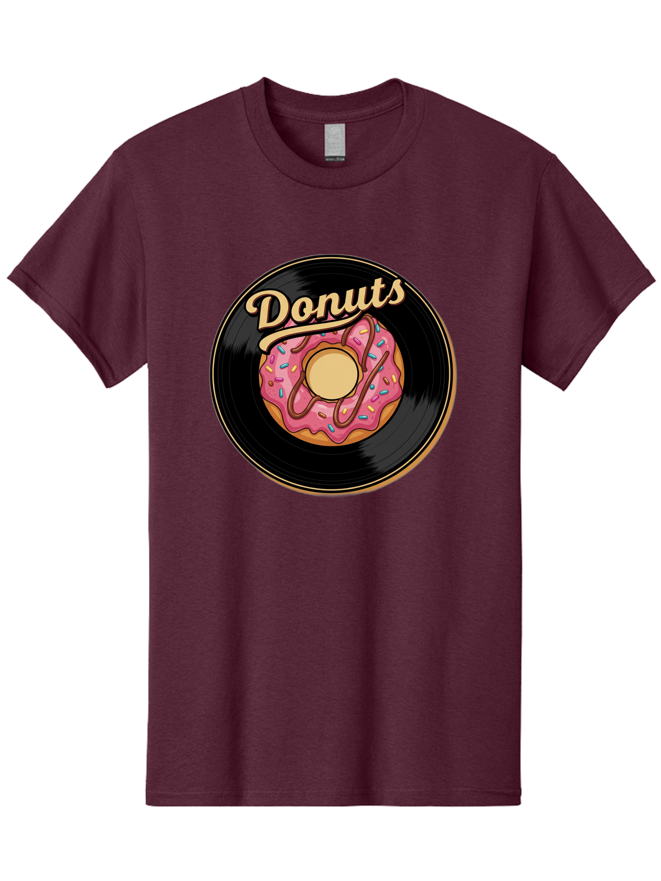 Donuts-3 Men'S Graphic Tee, 100% Cotton, Comfortable Casual Summer Wear, Machine Washable, Donut On Vinyl Record, Pink Donut With Sprinkles, Chocolate Drizzle, Sweet Treat, Retro Design, Donut Love, Vinyl Record Art, Donut Illustration Baa521 5