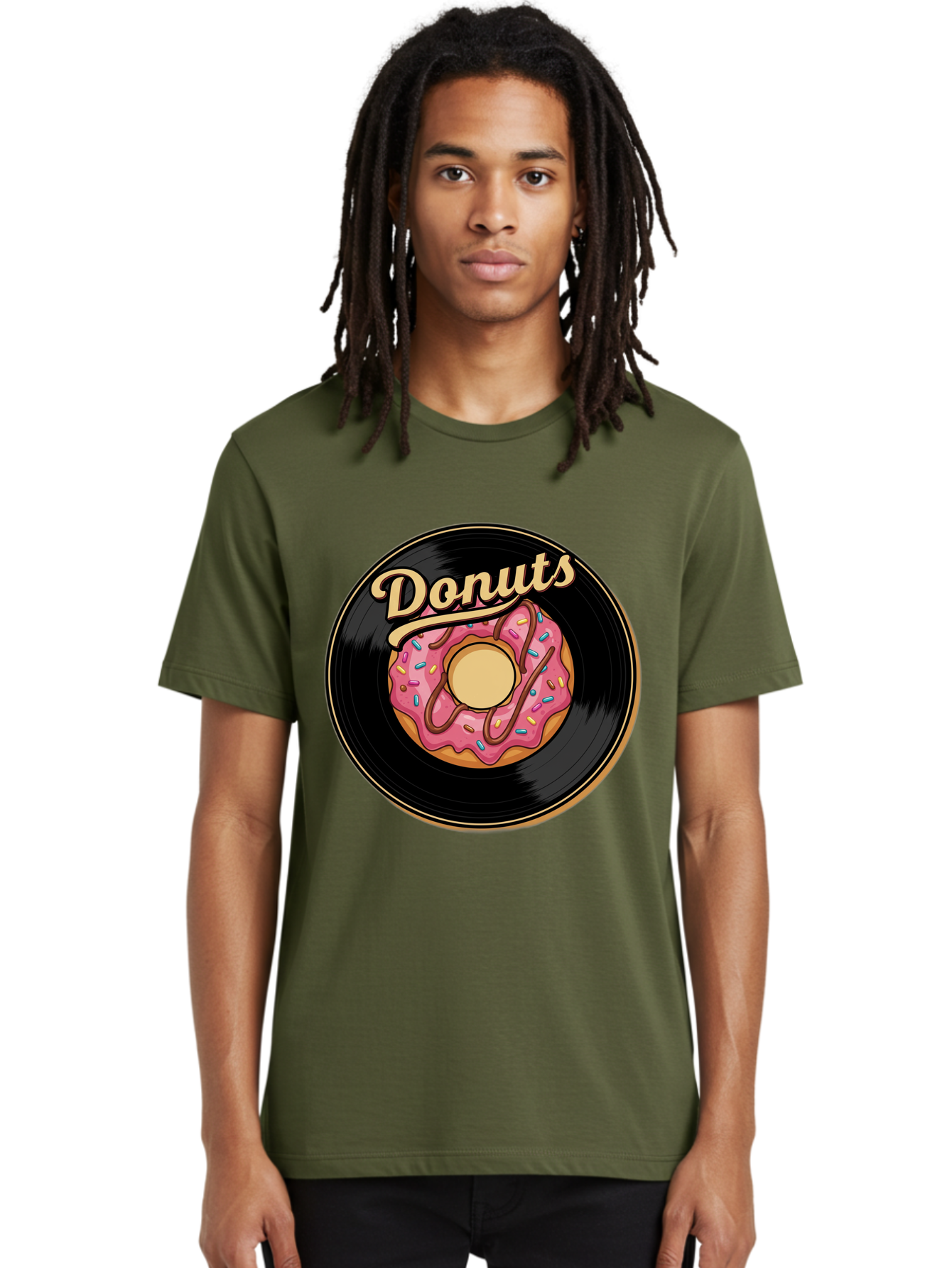 Donuts-3 Men'S Graphic Tee, 100% Cotton, Comfortable Casual Summer Wear, Machine Washable, Donut On Vinyl Record, Pink Donut With Sprinkles, Chocolate Drizzle, Sweet Treat, Retro Design, Donut Love, Vinyl Record Art, Donut Illustration Baa521 14