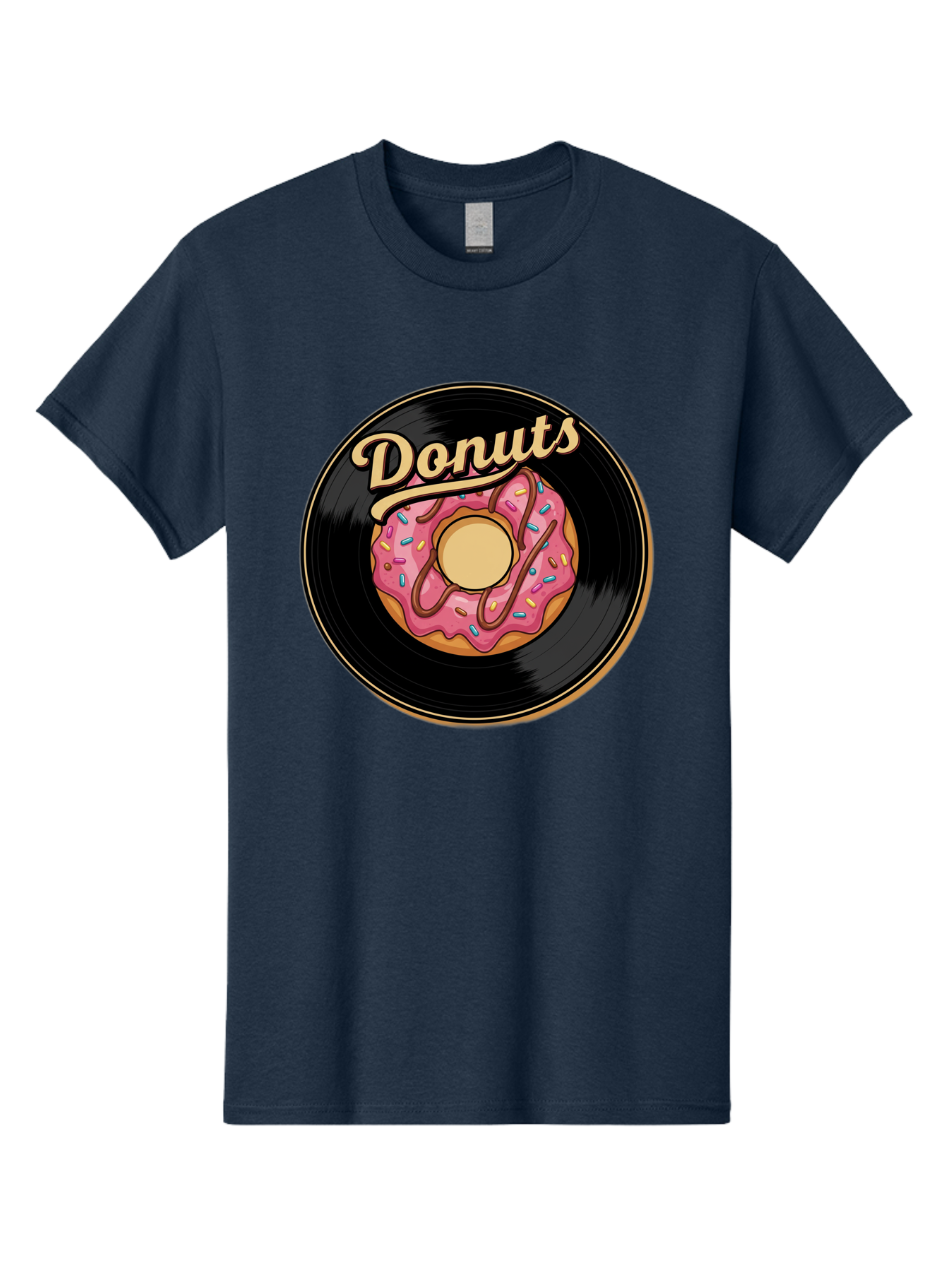 Donuts-3 Men'S Graphic Tee, 100% Cotton, Comfortable Casual Summer Wear, Machine Washable, Donut On Vinyl Record, Pink Donut With Sprinkles, Chocolate Drizzle, Sweet Treat, Retro Design, Donut Love, Vinyl Record Art, Donut Illustration Baa521 23