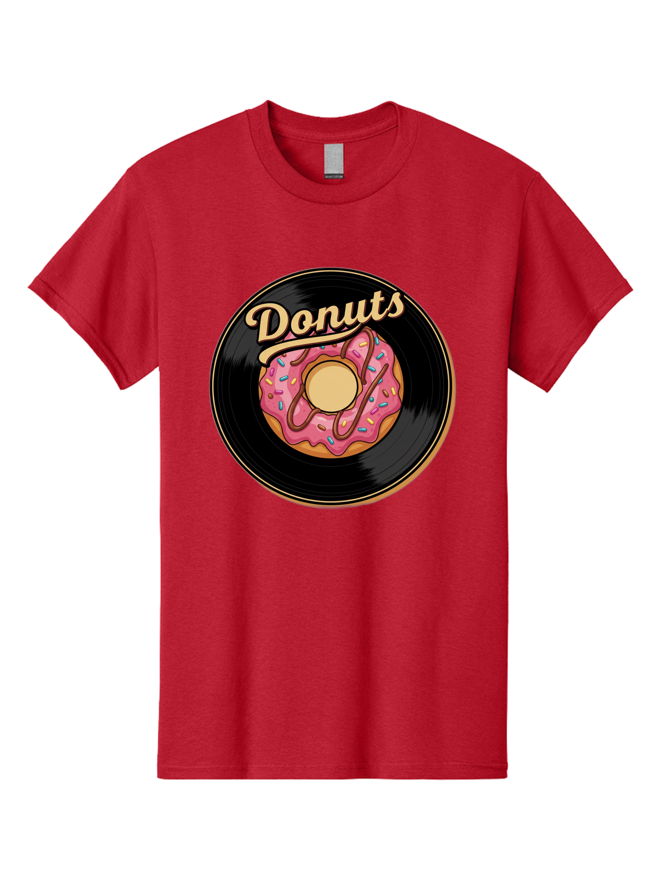 Donuts-3 Men'S Graphic Tee, 100% Cotton, Comfortable Casual Summer Wear, Machine Washable, Donut On Vinyl Record, Pink Donut With Sprinkles, Chocolate Drizzle, Sweet Treat, Retro Design, Donut Love, Vinyl Record Art, Donut Illustration Baa521 21