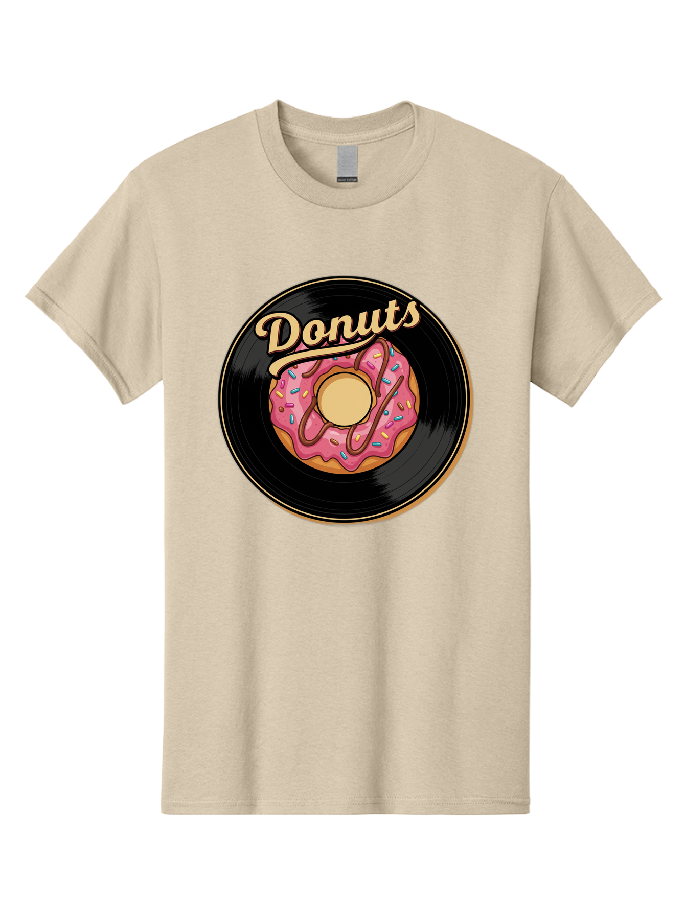 Donuts-3 Men'S Graphic Tee, 100% Cotton, Comfortable Casual Summer Wear, Machine Washable, Donut On Vinyl Record, Pink Donut With Sprinkles, Chocolate Drizzle, Sweet Treat, Retro Design, Donut Love, Vinyl Record Art, Donut Illustration Baa521 3