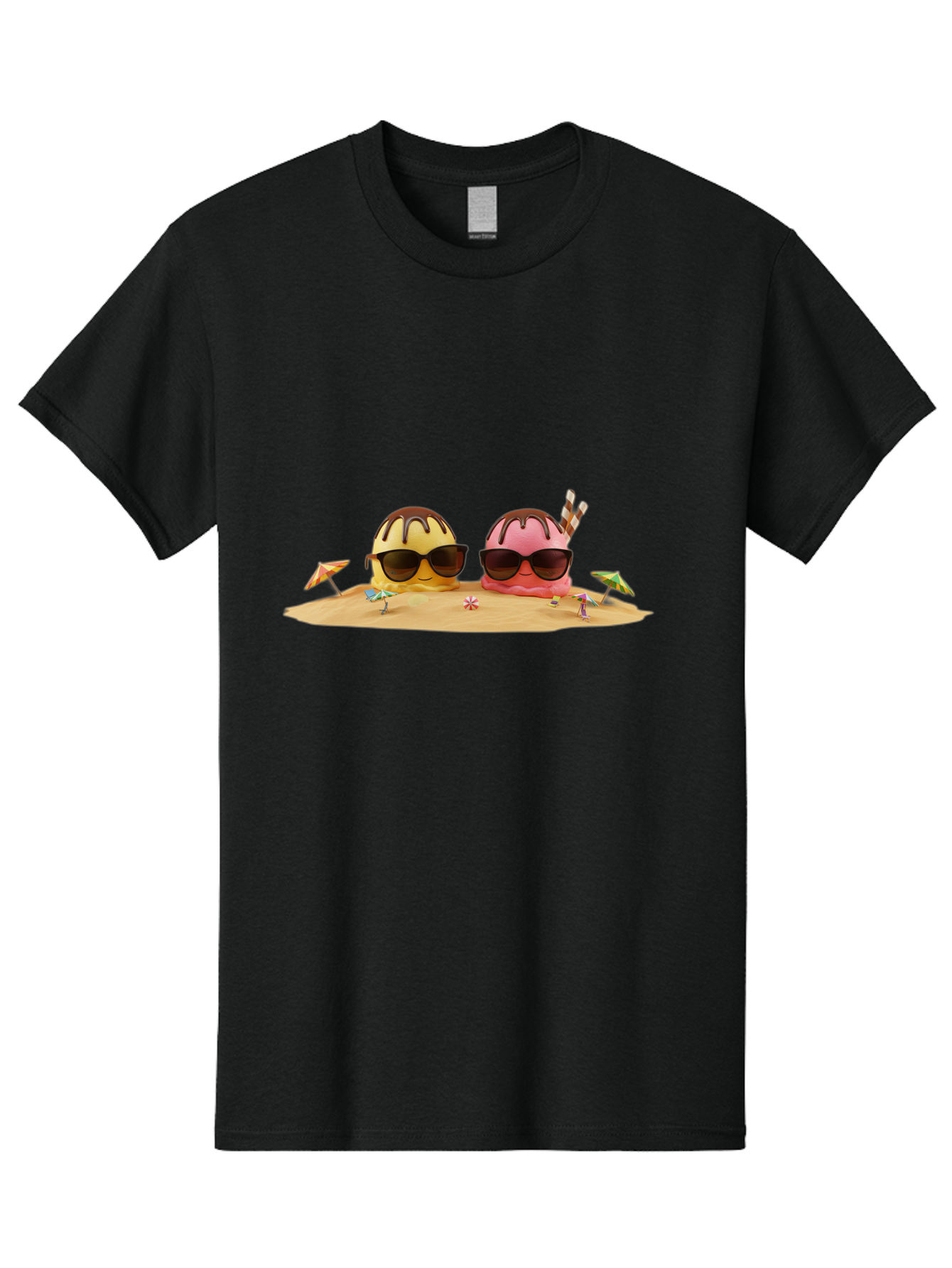 Donuts-On-Island Men'S Graphic Tee, 100% Cotton, Comfortable Casual Summer Wear, Machine Washable, Cupcakes On Island, Sunglasses, Beach Umbrellas, Summer Fun, Cartoon Style, Sweet Treats, Tropical Getaway, Vacation Vibes, Dessert Lovers, Baa527 11
