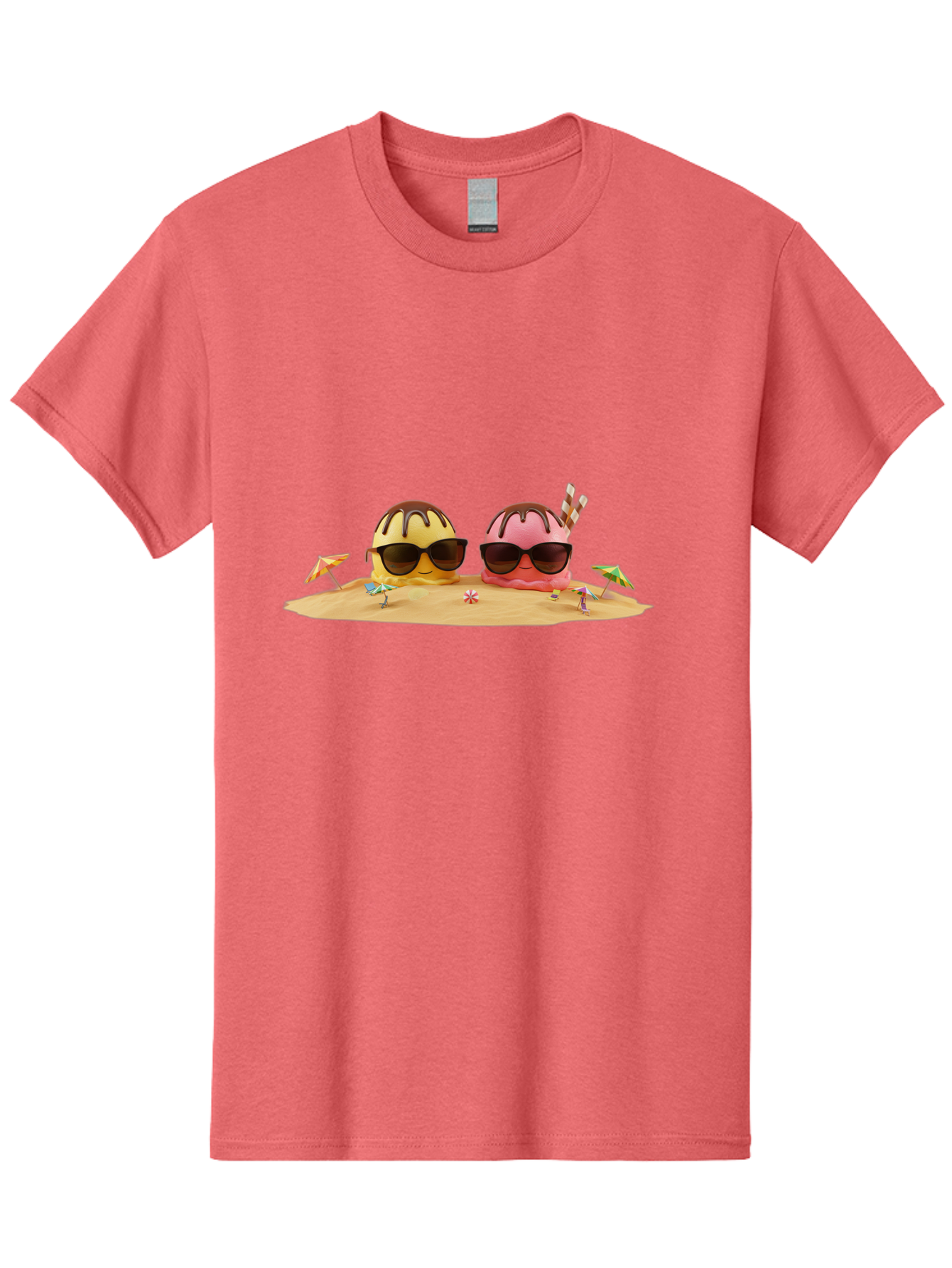 Donuts-On-Island Men'S Graphic Tee, 100% Cotton, Comfortable Casual Summer Wear, Machine Washable, Cupcakes On Island, Sunglasses, Beach Umbrellas, Summer Fun, Cartoon Style, Sweet Treats, Tropical Getaway, Vacation Vibes, Dessert Lovers, Baa527 3