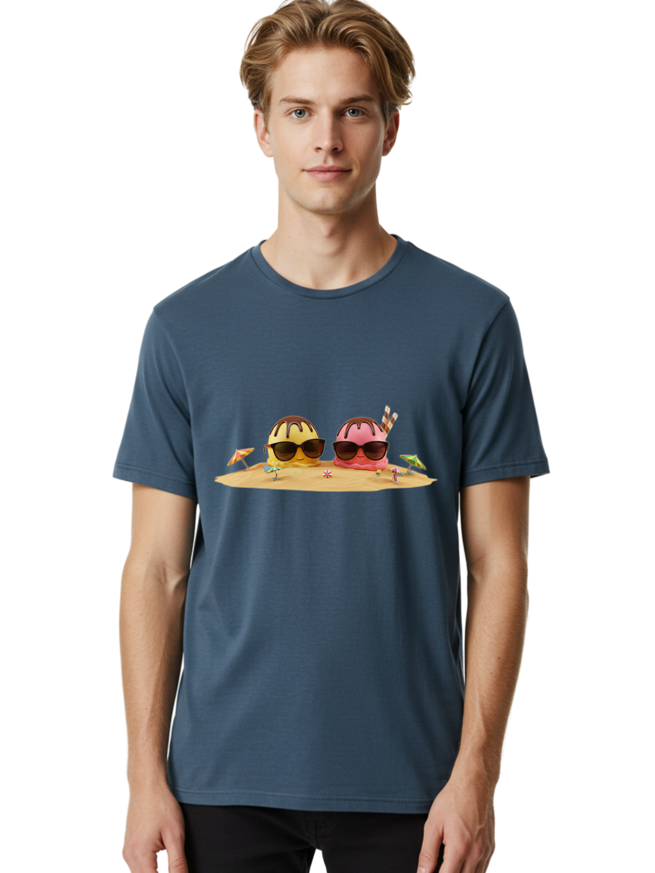 Donuts-On-Island Men'S Graphic Tee, 100% Cotton, Comfortable Casual Summer Wear, Machine Washable, Cupcakes On Island, Sunglasses, Beach Umbrellas, Summer Fun, Cartoon Style, Sweet Treats, Tropical Getaway, Vacation Vibes, Dessert Lovers, Baa527 14