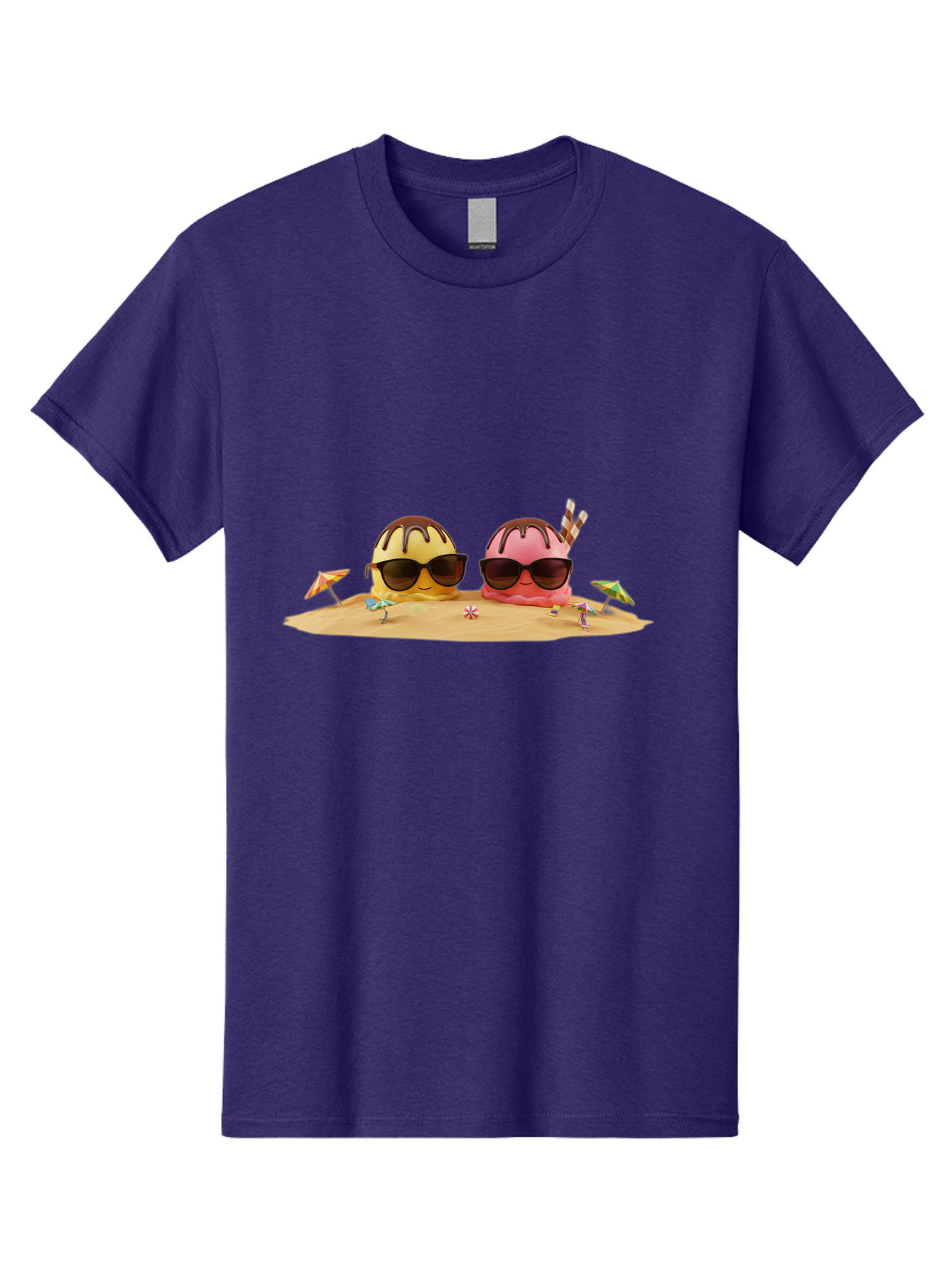 Donuts-On-Island Men'S Graphic Tee, 100% Cotton, Comfortable Casual Summer Wear, Machine Washable, Cupcakes On Island, Sunglasses, Beach Umbrellas, Summer Fun, Cartoon Style, Sweet Treats, Tropical Getaway, Vacation Vibes, Dessert Lovers, Baa527 17