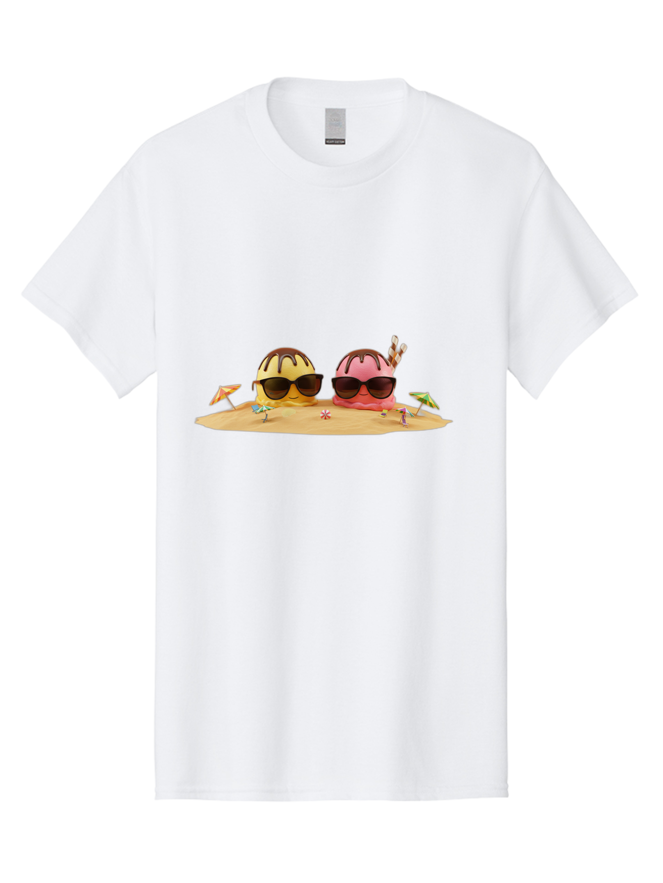 Donuts-On-Island Men'S Graphic Tee, 100% Cotton, Comfortable Casual Summer Wear, Machine Washable, Cupcakes On Island, Sunglasses, Beach Umbrellas, Summer Fun, Cartoon Style, Sweet Treats, Tropical Getaway, Vacation Vibes, Dessert Lovers, Baa527 5
