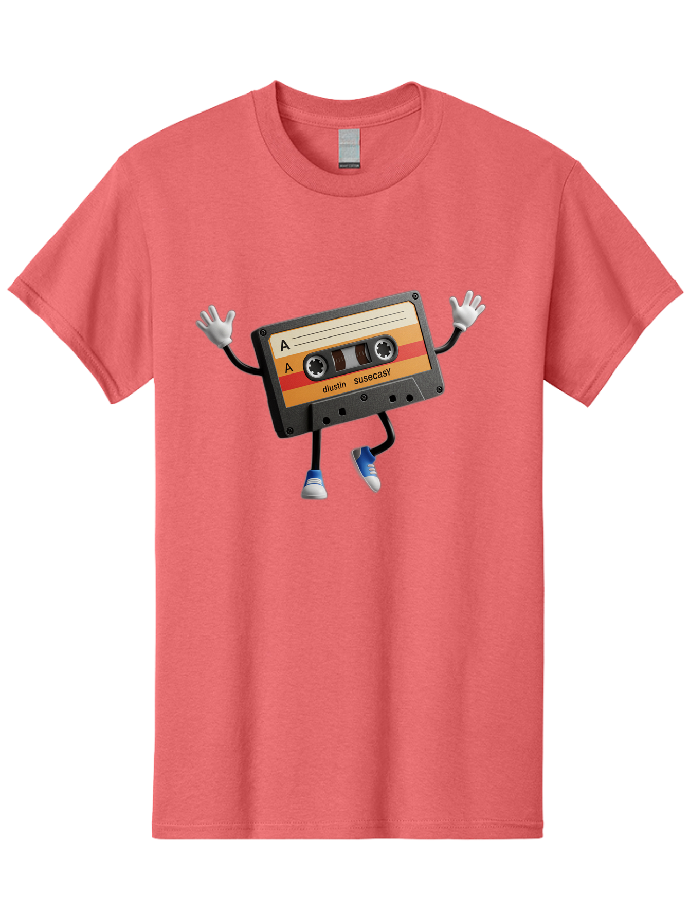 Dustin-Susacasy-Cassette Men'S Graphic Tee, 100% Cotton, Comfortable Casual Summer Wear, Machine Washable, Retro Cassette Tape Character, Vintage Music Format, Nostalgic Design, Animated Object, Dancin' Mixtape, Funky Art Style, Playful Vibe, Baa571 7