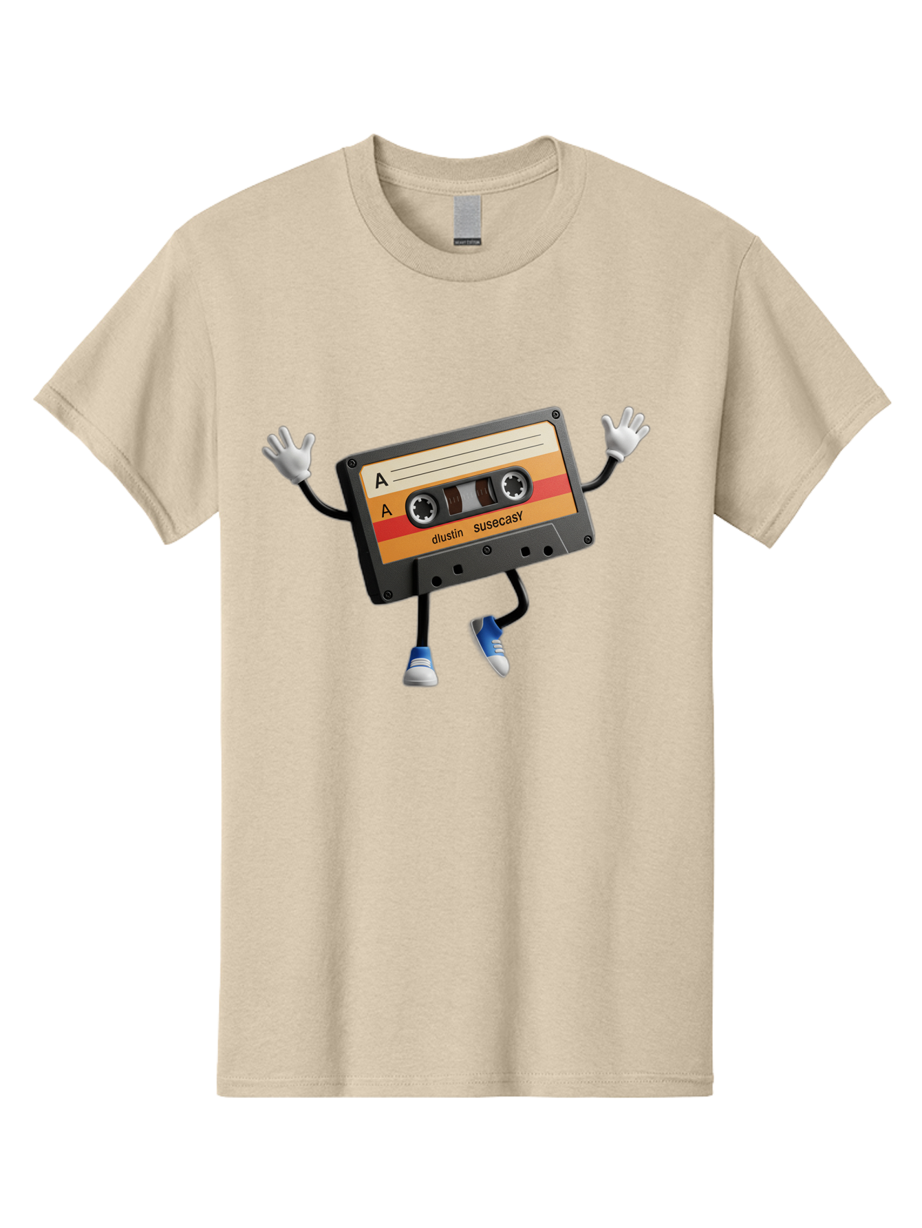 Dustin-Susacasy-Cassette Men'S Graphic Tee, 100% Cotton, Comfortable Casual Summer Wear, Machine Washable, Retro Cassette Tape Character, Vintage Music Format, Nostalgic Design, Animated Object, Dancin' Mixtape, Funky Art Style, Playful Vibe, Baa571 23