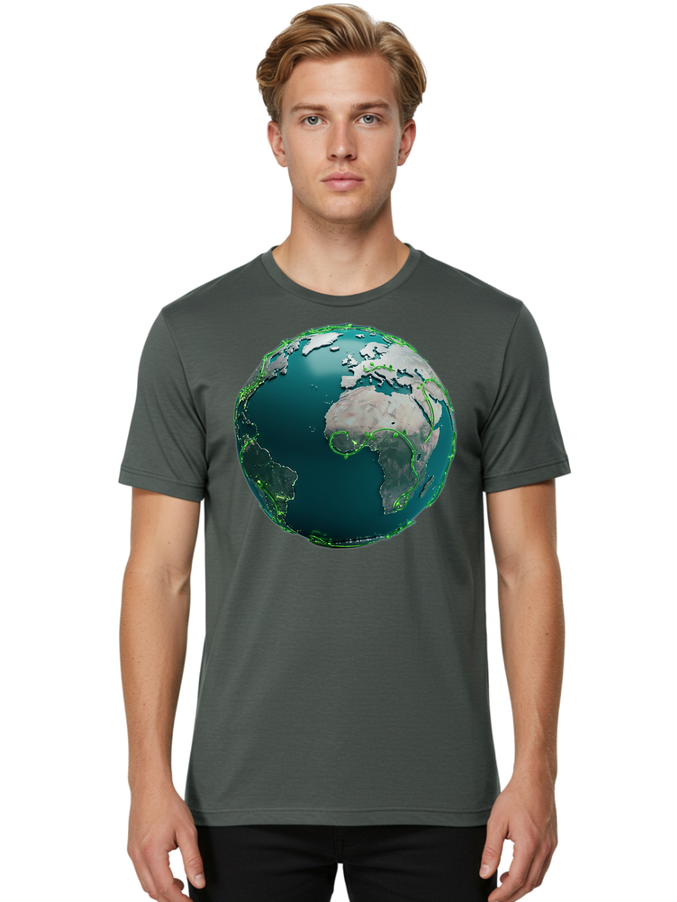 Earth-Globe-2 Men'S Graphic Tee, 100% Cotton, Comfortable Casual Summer Wear, Machine Washable, 3D Globe, World Map, Global Geography, International Boundaries, Africa And South America, Oceanic And Continental Landmasses, Baa577 24