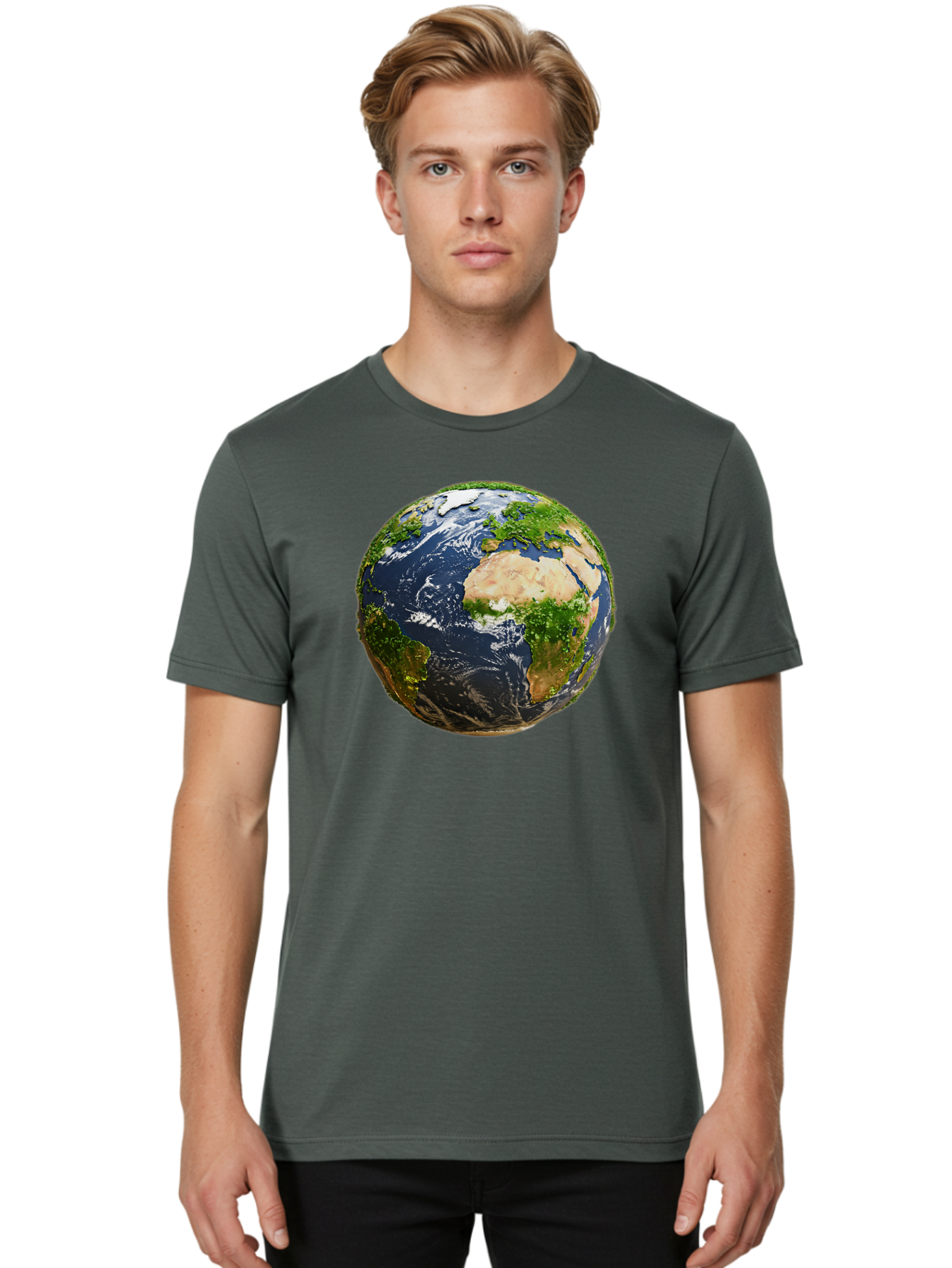 Earth-Globe-3 Men'S Graphic Tee, 100% Cotton, Comfortable Casual Summer Wear, Machine Washable, Globe, Earth From Space, World Map, Africa, Europe, Atlantic Ocean, Natural Beauty, Diverse Geography, Global Unity, Planet Earth Imagery, Baa578 8
