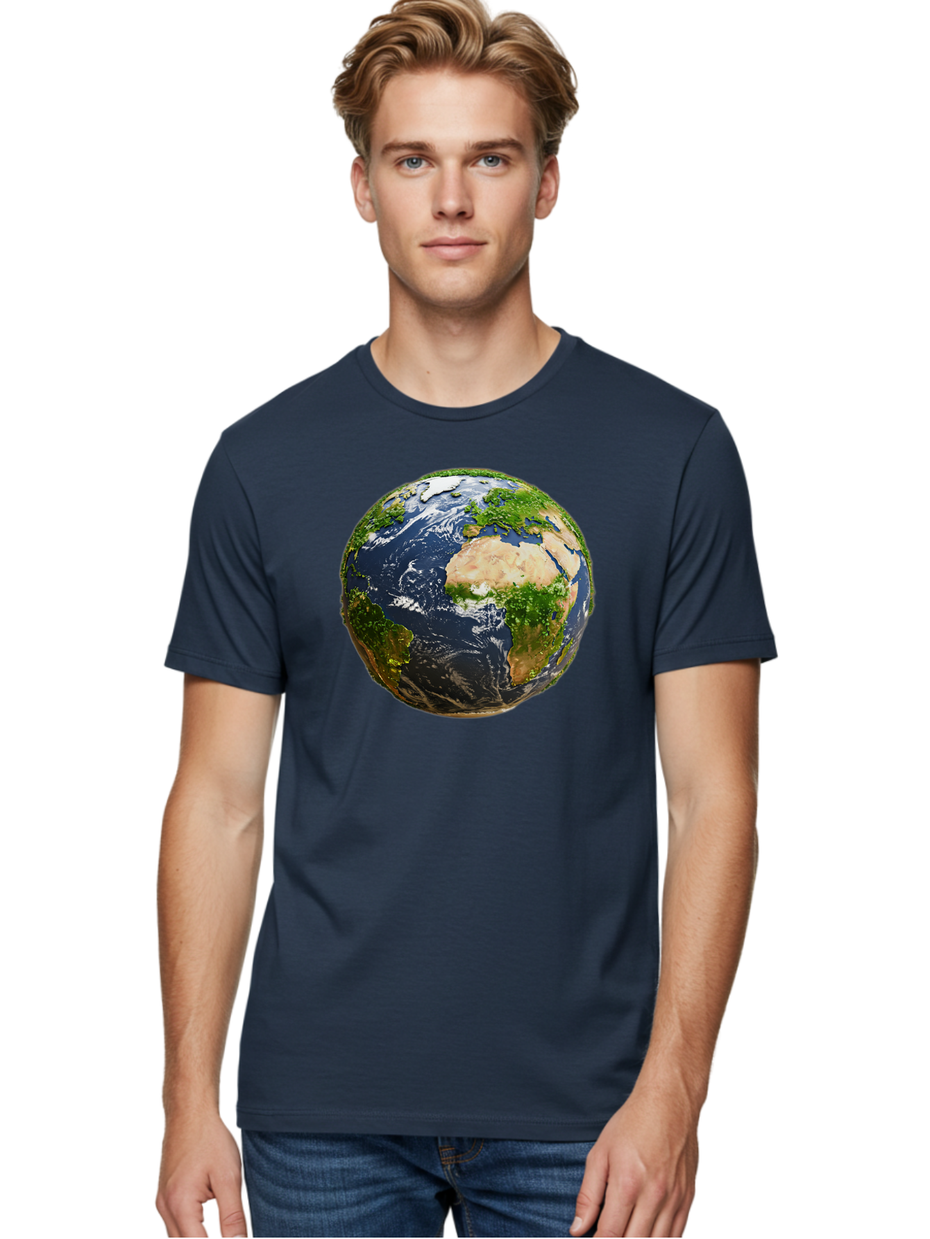 Earth-Globe-3 Men'S Graphic Tee, 100% Cotton, Comfortable Casual Summer Wear, Machine Washable, Globe, Earth From Space, World Map, Africa, Europe, Atlantic Ocean, Natural Beauty, Diverse Geography, Global Unity, Planet Earth Imagery, Baa578 26