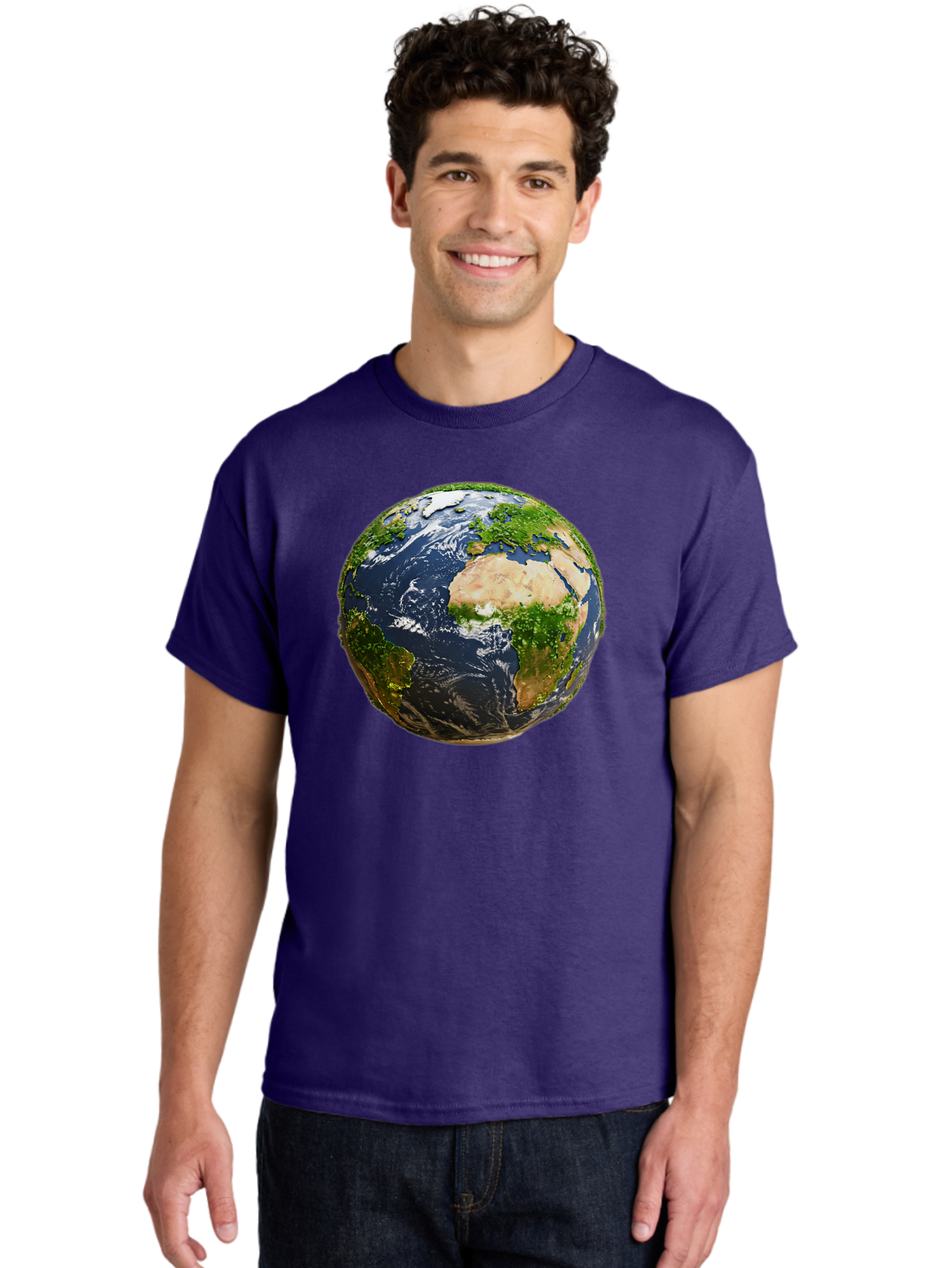 Earth-Globe-3 Men'S Graphic Tee, 100% Cotton, Comfortable Casual Summer Wear, Machine Washable, Globe, Earth From Space, World Map, Africa, Europe, Atlantic Ocean, Natural Beauty, Diverse Geography, Global Unity, Planet Earth Imagery, Baa578 4