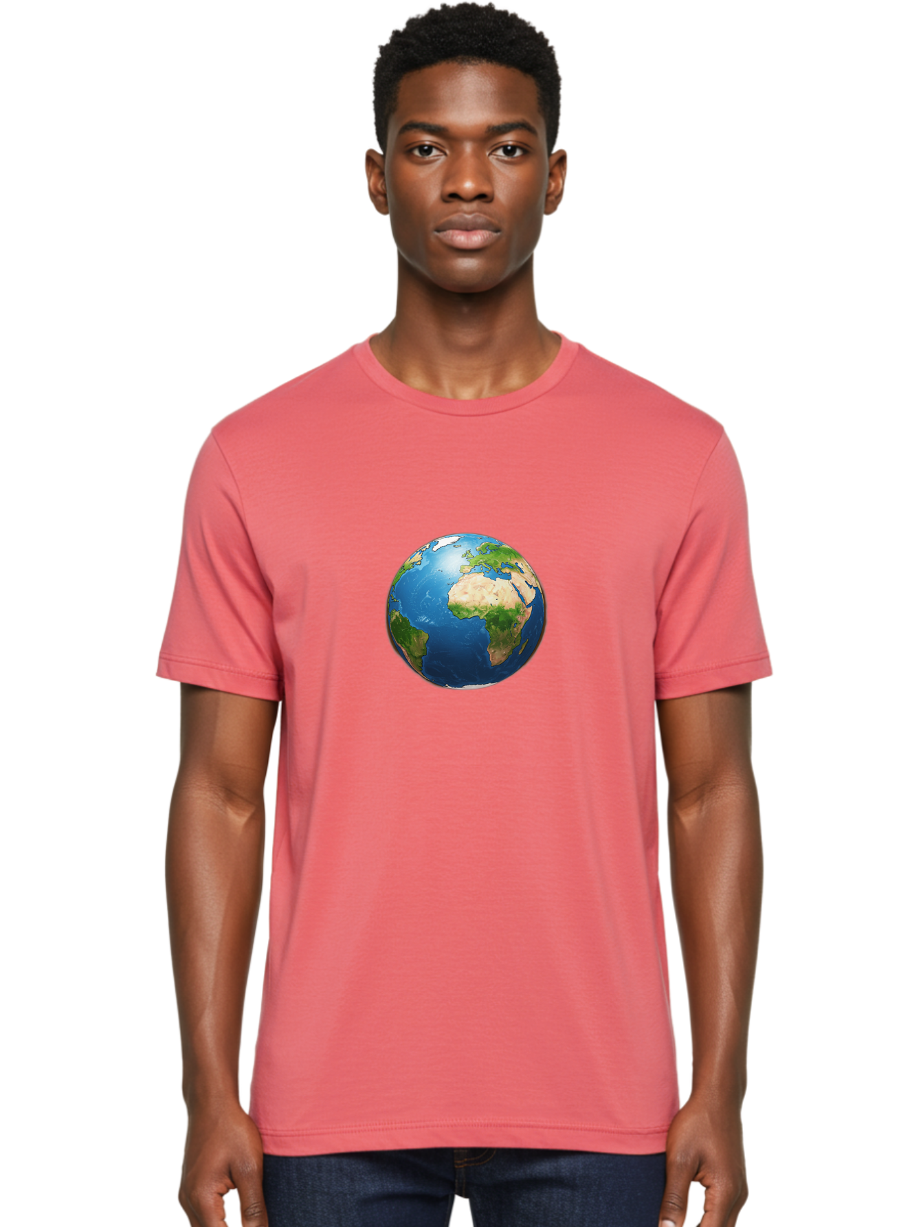 Earth-Globe Men'S Graphic Tee, 100% Cotton, Comfortable Casual Summer Wear, Machine Washable, Globe Showing Africa And Europe, International Connectivity, Global Unity, World Map, 3D Rendering, Earth From Space, Continents, Oceans Baa580 24