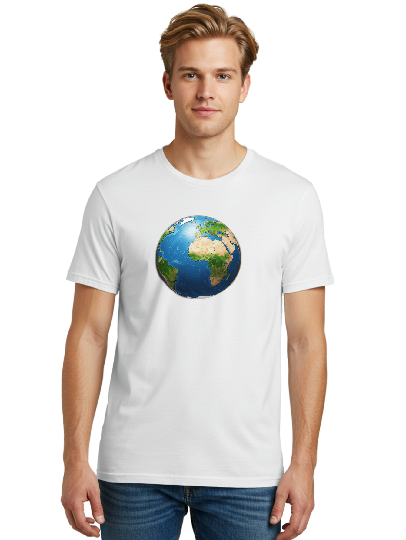 Earth-Globe Men'S Graphic Tee, 100% Cotton, Comfortable Casual Summer Wear, Machine Washable, Globe Showing Africa And Europe, International Connectivity, Global Unity, World Map, 3D Rendering, Earth From Space, Continents, Oceans Baa580 16