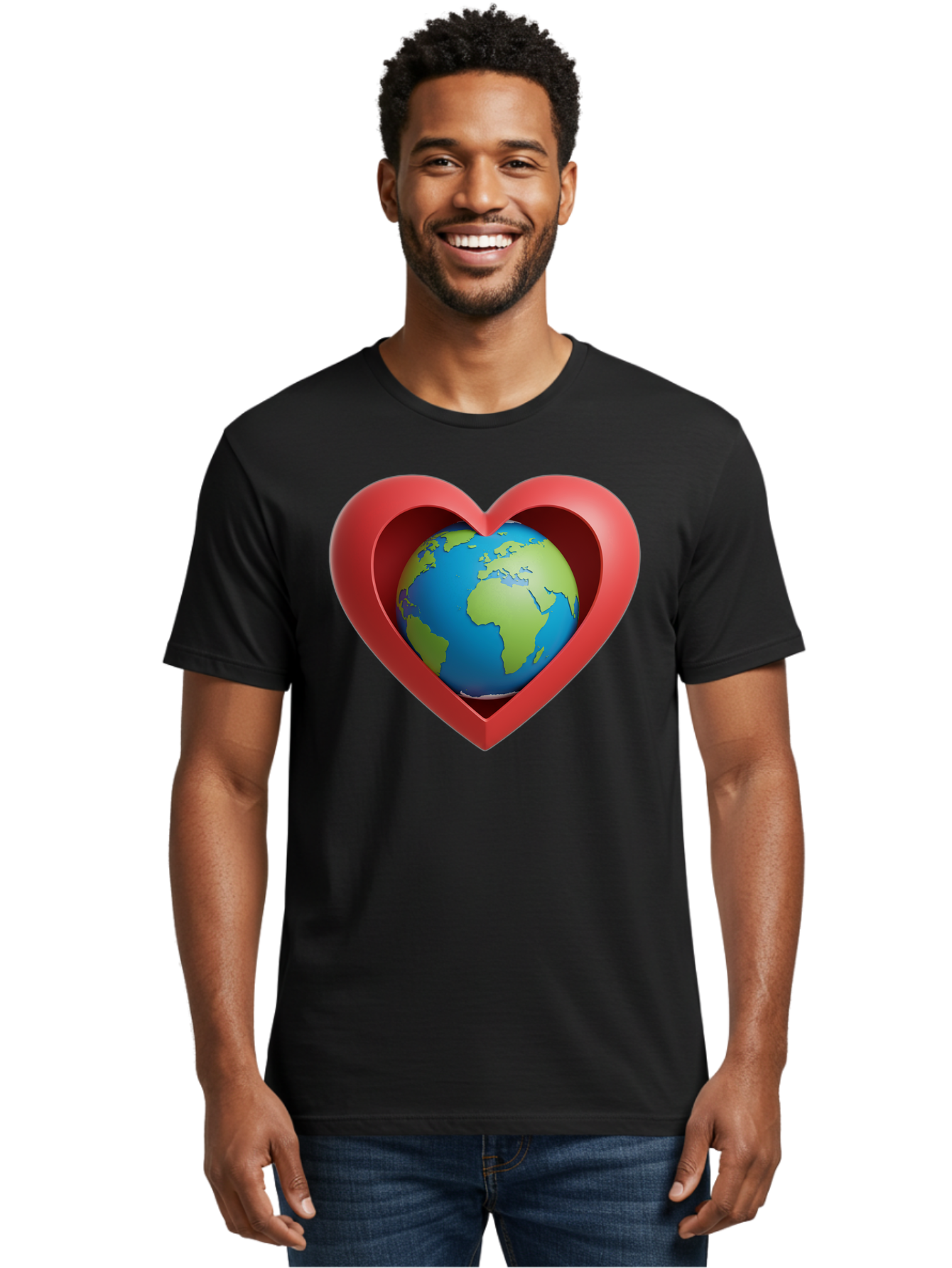 Earth-In-Heart-1 Men'S Graphic Tee, 100% Cotton, Comfortable Casual Summer Wear, Machine Washable, Globe Inside A Heart, 3D Rendering, Symbol Of Love For Earth, Environmental Awareness, Eco-Friendly, Global Unity, Caring For Planet Baa581 18