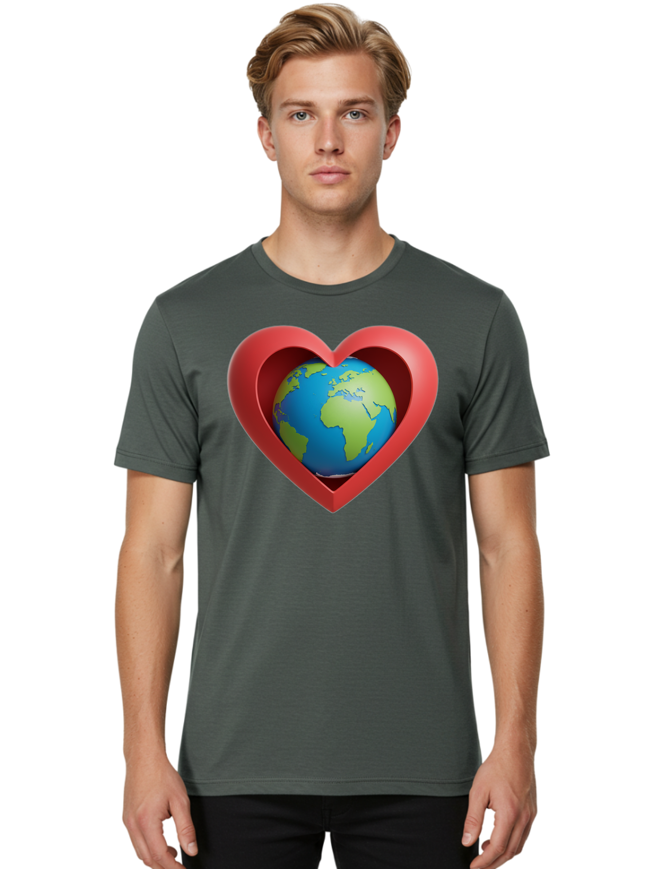 Earth-In-Heart-1 Men'S Graphic Tee, 100% Cotton, Comfortable Casual Summer Wear, Machine Washable, Globe Inside A Heart, 3D Rendering, Symbol Of Love For Earth, Environmental Awareness, Eco-Friendly, Global Unity, Caring For Planet Baa581 6
