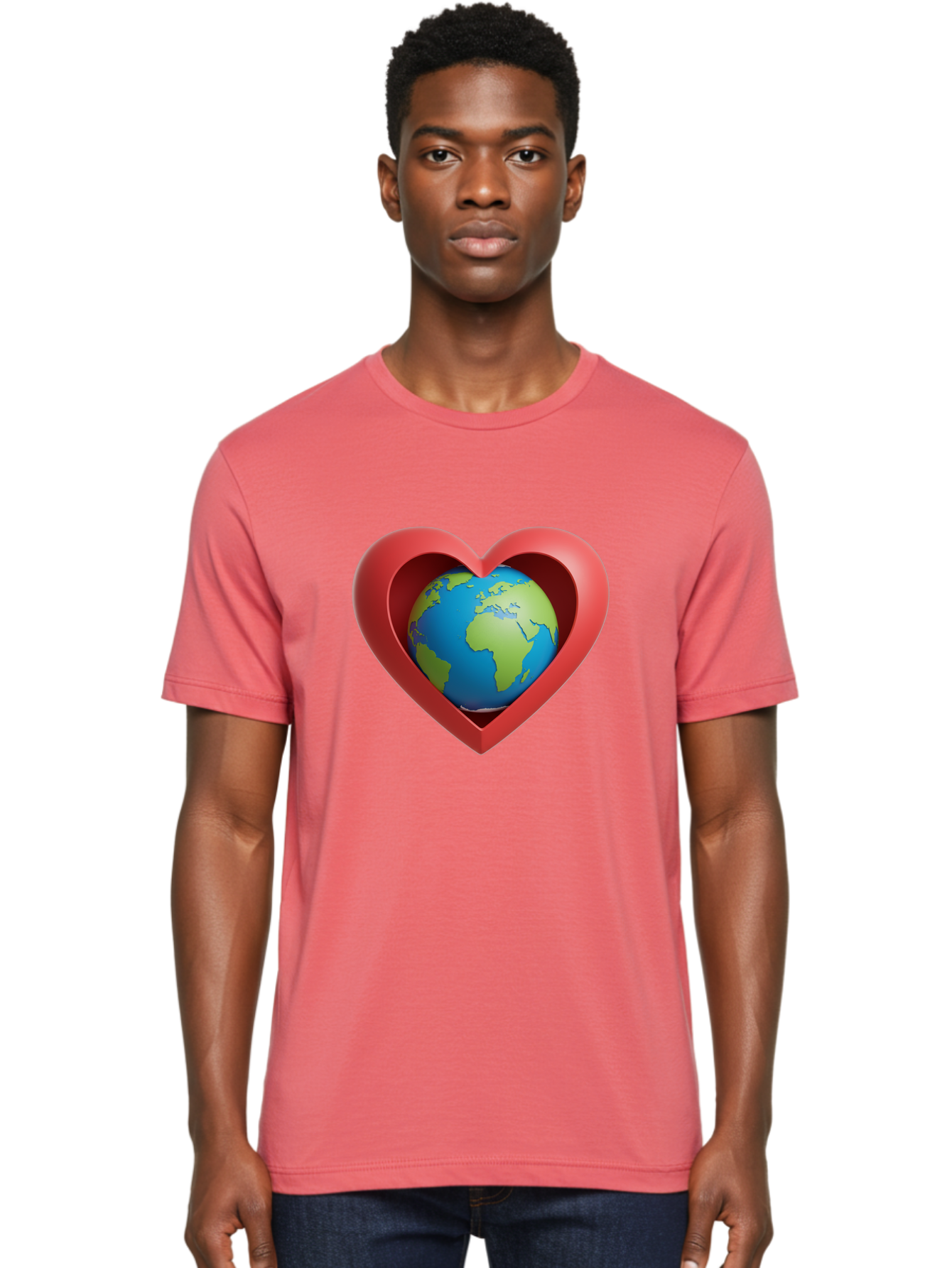 Earth-In-Heart-1 Men'S Graphic Tee, 100% Cotton, Comfortable Casual Summer Wear, Machine Washable, Globe Inside A Heart, 3D Rendering, Symbol Of Love For Earth, Environmental Awareness, Eco-Friendly, Global Unity, Caring For Planet Baa581 22