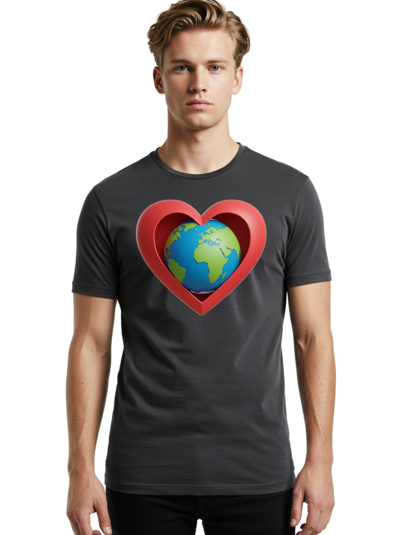 Earth-In-Heart-1 Men'S Graphic Tee, 100% Cotton, Comfortable Casual Summer Wear, Machine Washable, Globe Inside A Heart, 3D Rendering, Symbol Of Love For Earth, Environmental Awareness, Eco-Friendly, Global Unity, Caring For Planet Baa581 10