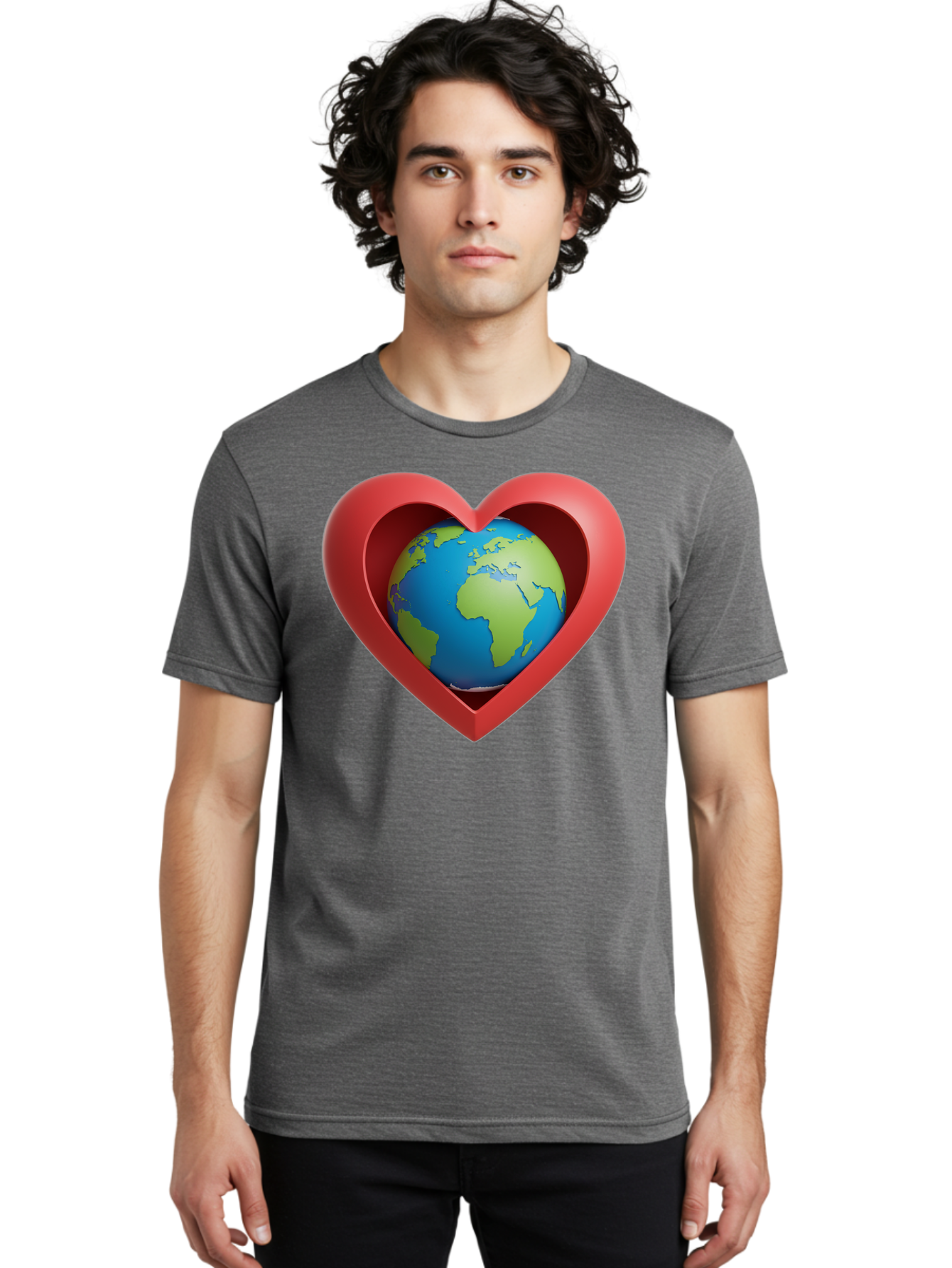 Earth-In-Heart-1 Men'S Graphic Tee, 100% Cotton, Comfortable Casual Summer Wear, Machine Washable, Globe Inside A Heart, 3D Rendering, Symbol Of Love For Earth, Environmental Awareness, Eco-Friendly, Global Unity, Caring For Planet Baa581 8