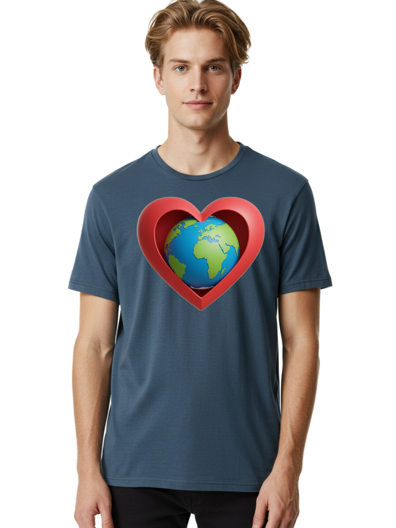 Earth-In-Heart-1 Men'S Graphic Tee, 100% Cotton, Comfortable Casual Summer Wear, Machine Washable, Globe Inside A Heart, 3D Rendering, Symbol Of Love For Earth, Environmental Awareness, Eco-Friendly, Global Unity, Caring For Planet Baa581 14