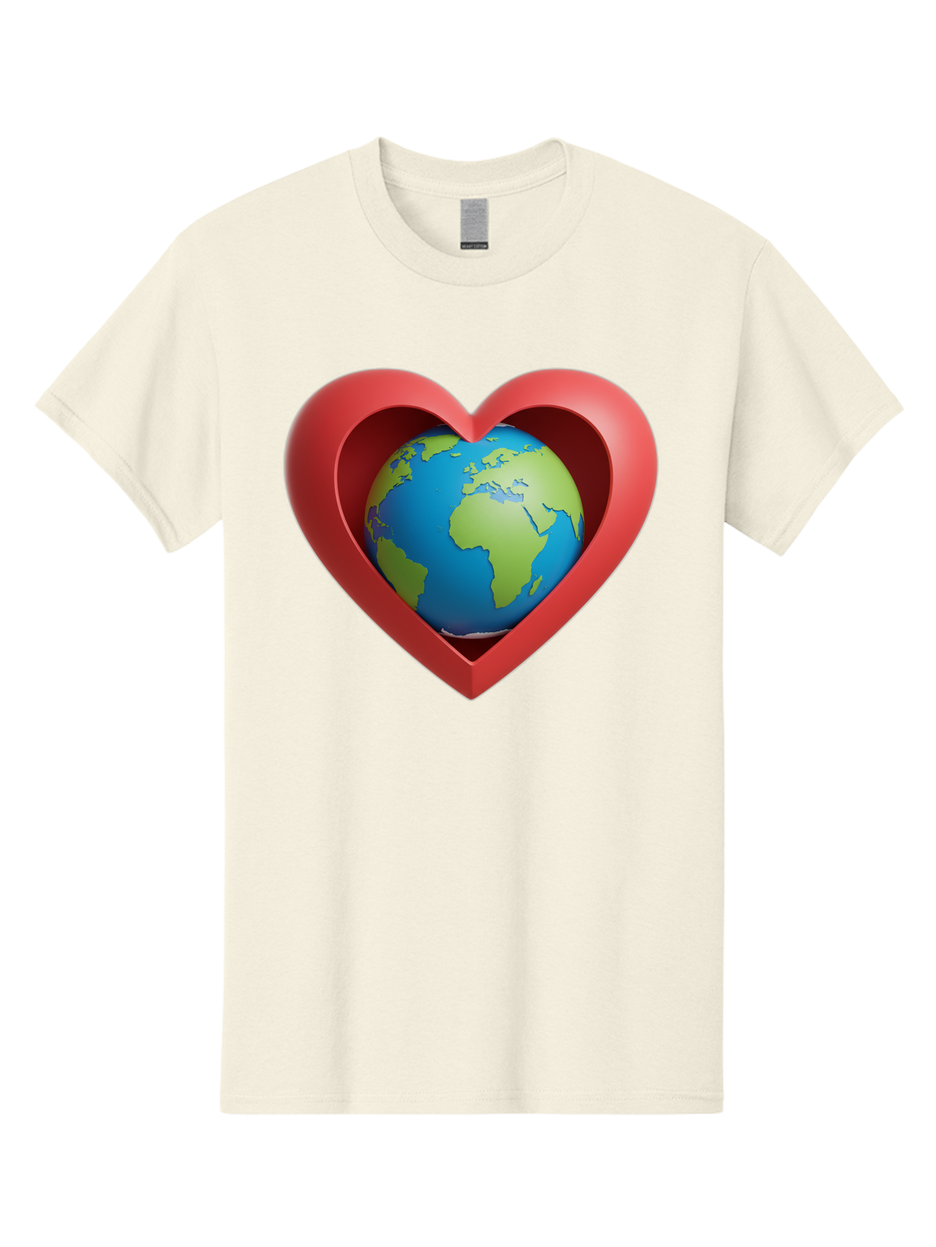 Earth-In-Heart-1 Men'S Graphic Tee, 100% Cotton, Comfortable Casual Summer Wear, Machine Washable, Globe Inside A Heart, 3D Rendering, Symbol Of Love For Earth, Environmental Awareness, Eco-Friendly, Global Unity, Caring For Planet Baa581 3