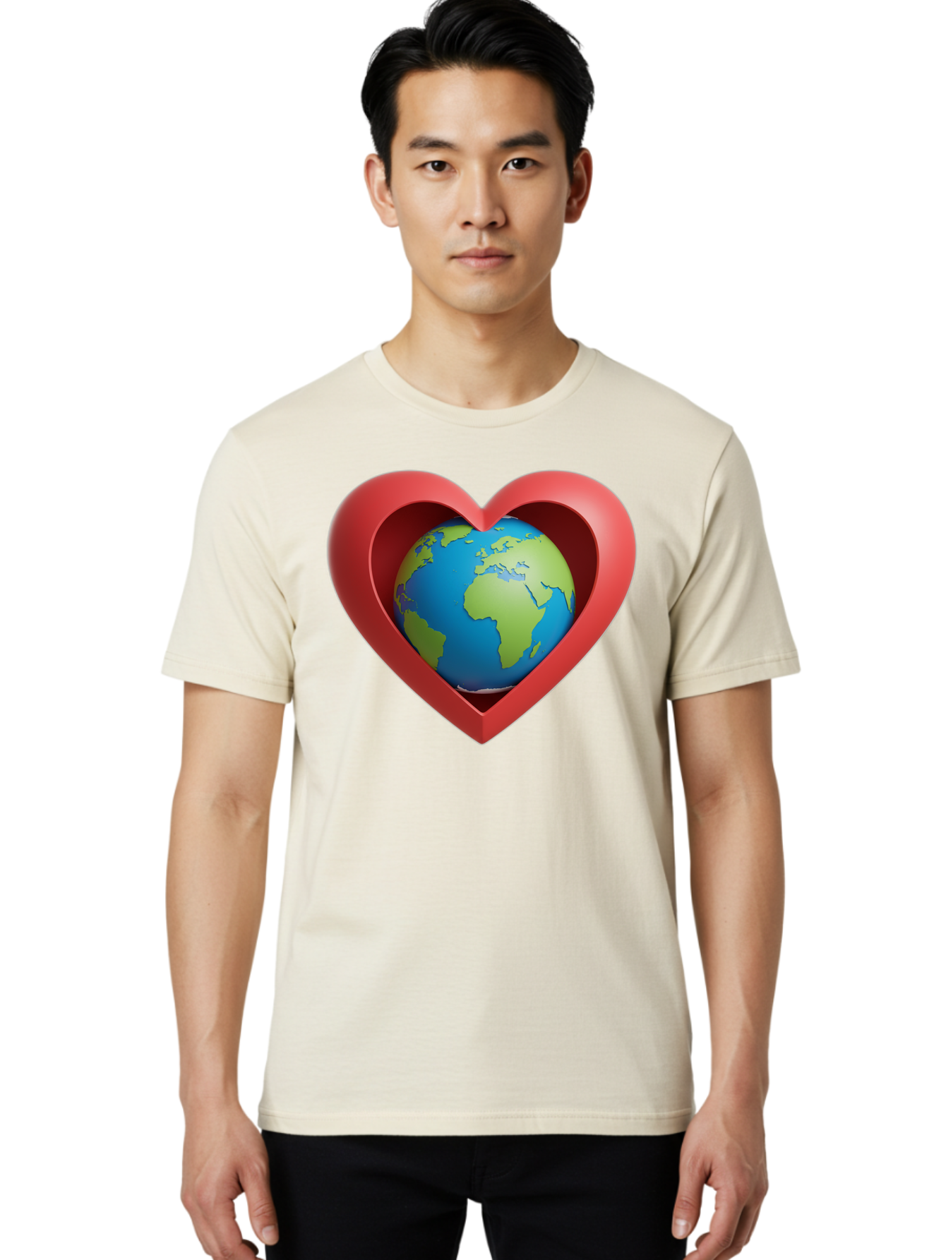 Earth-In-Heart-1 Men'S Graphic Tee, 100% Cotton, Comfortable Casual Summer Wear, Machine Washable, Globe Inside A Heart, 3D Rendering, Symbol Of Love For Earth, Environmental Awareness, Eco-Friendly, Global Unity, Caring For Planet Baa581 4