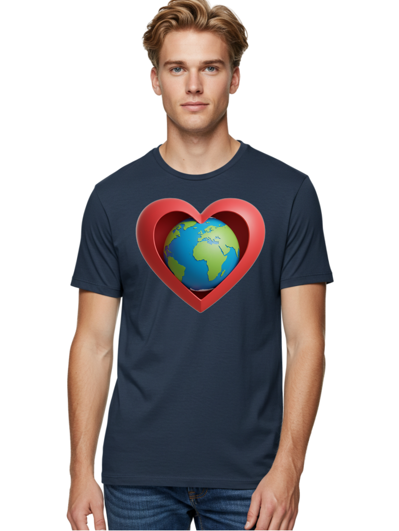 Earth-In-Heart-1 Men'S Graphic Tee, 100% Cotton, Comfortable Casual Summer Wear, Machine Washable, Globe Inside A Heart, 3D Rendering, Symbol Of Love For Earth, Environmental Awareness, Eco-Friendly, Global Unity, Caring For Planet Baa581 28