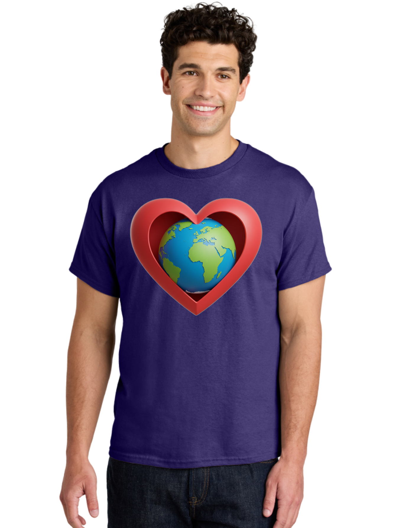 Earth-In-Heart-1 Men'S Graphic Tee, 100% Cotton, Comfortable Casual Summer Wear, Machine Washable, Globe Inside A Heart, 3D Rendering, Symbol Of Love For Earth, Environmental Awareness, Eco-Friendly, Global Unity, Caring For Planet Baa581 2