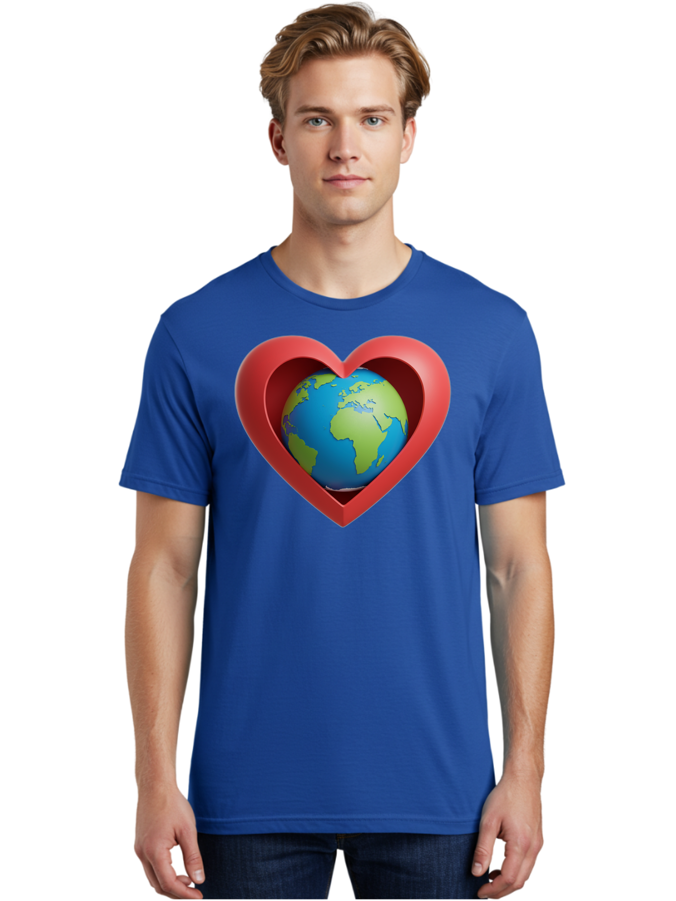 Earth-In-Heart-1 Men'S Graphic Tee, 100% Cotton, Comfortable Casual Summer Wear, Machine Washable, Globe Inside A Heart, 3D Rendering, Symbol Of Love For Earth, Environmental Awareness, Eco-Friendly, Global Unity, Caring For Planet Baa581 16