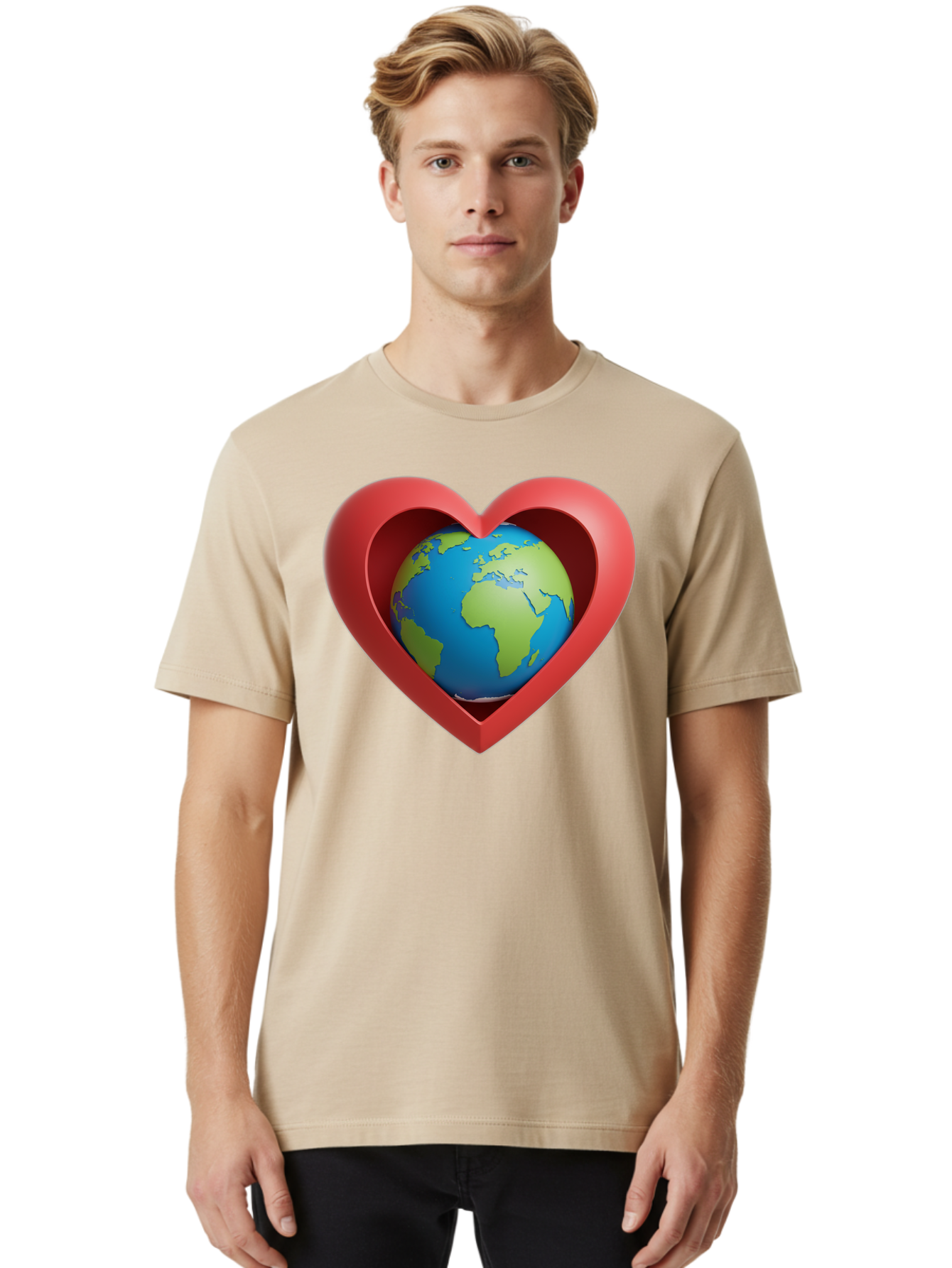 Earth-In-Heart-1 Men'S Graphic Tee, 100% Cotton, Comfortable Casual Summer Wear, Machine Washable, Globe Inside A Heart, 3D Rendering, Symbol Of Love For Earth, Environmental Awareness, Eco-Friendly, Global Unity, Caring For Planet Baa581 26
