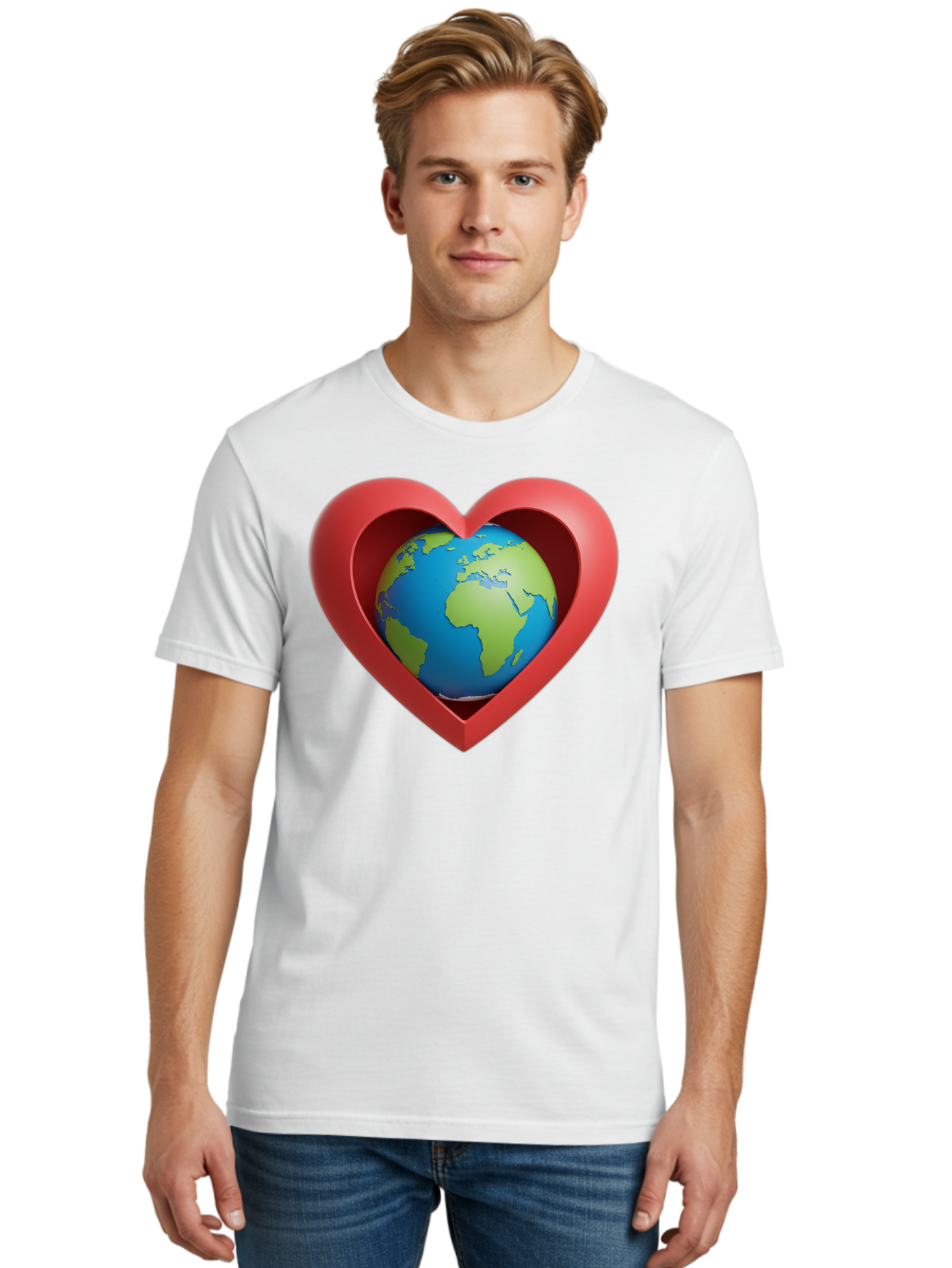 Earth-In-Heart-1 Men'S Graphic Tee, 100% Cotton, Comfortable Casual Summer Wear, Machine Washable, Globe Inside A Heart, 3D Rendering, Symbol Of Love For Earth, Environmental Awareness, Eco-Friendly, Global Unity, Caring For Planet Baa581 30