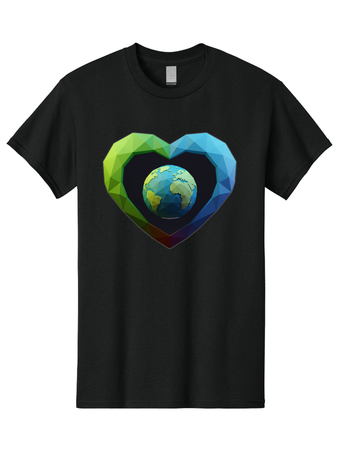 Earth-In-Heart-2 Men'S Graphic Tee, 100% Cotton, Comfortable Casual Summer Wear, Machine Washable, Globe In The Heart, Low Poly Art, Earth Love, Eco Friendly, Environmental Awareness, Blue And Green Hues, Polygonal Heart, Earth Centered, Baa582 27