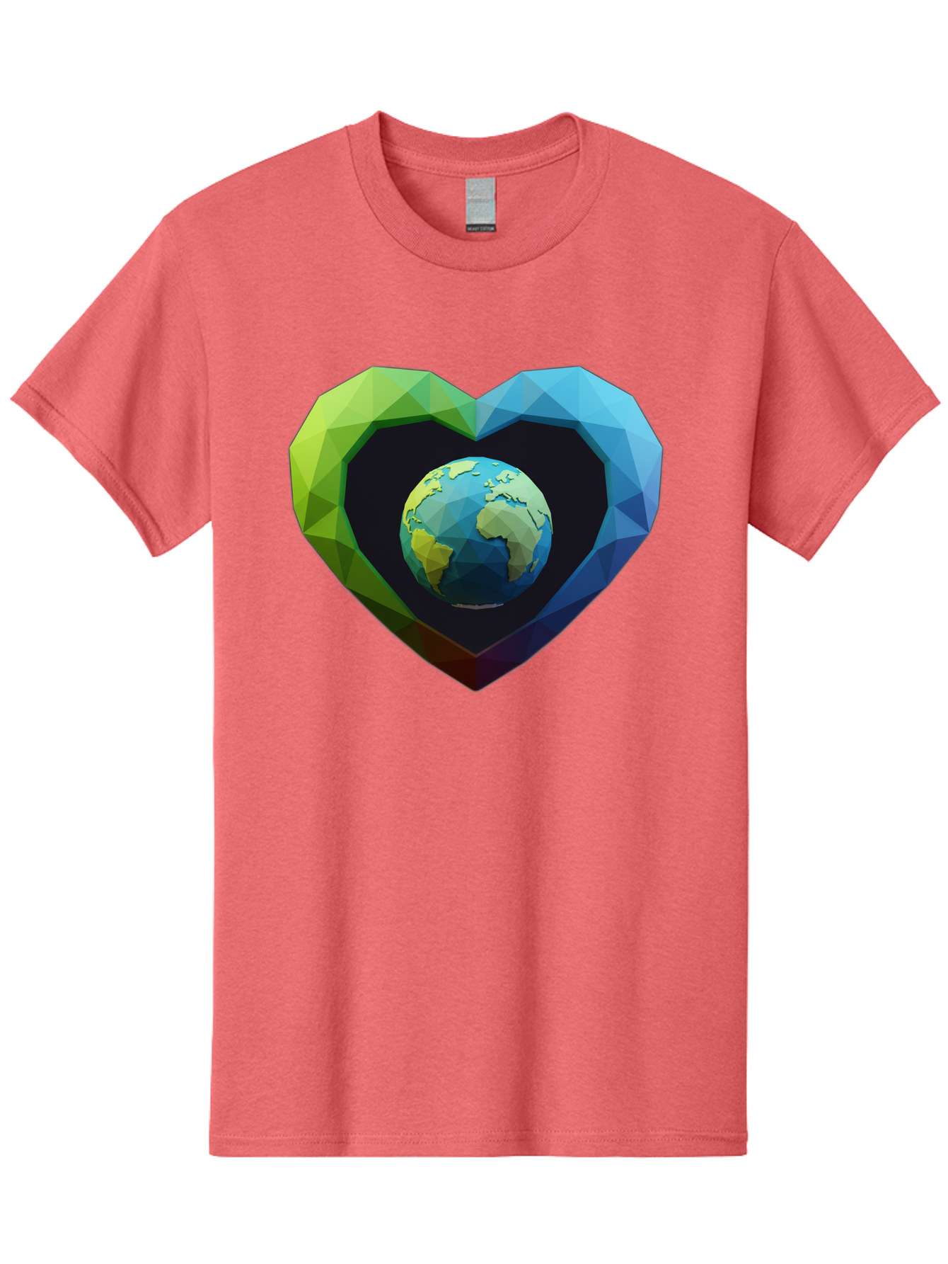 Earth-In-Heart-2 Men'S Graphic Tee, 100% Cotton, Comfortable Casual Summer Wear, Machine Washable, Globe In The Heart, Low Poly Art, Earth Love, Eco Friendly, Environmental Awareness, Blue And Green Hues, Polygonal Heart, Earth Centered, Baa582 17