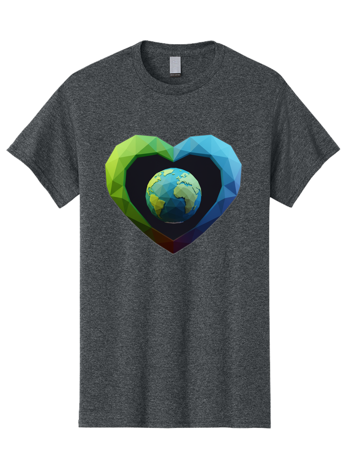 Earth-In-Heart-2 Men'S Graphic Tee, 100% Cotton, Comfortable Casual Summer Wear, Machine Washable, Globe In The Heart, Low Poly Art, Earth Love, Eco Friendly, Environmental Awareness, Blue And Green Hues, Polygonal Heart, Earth Centered, Baa582 13