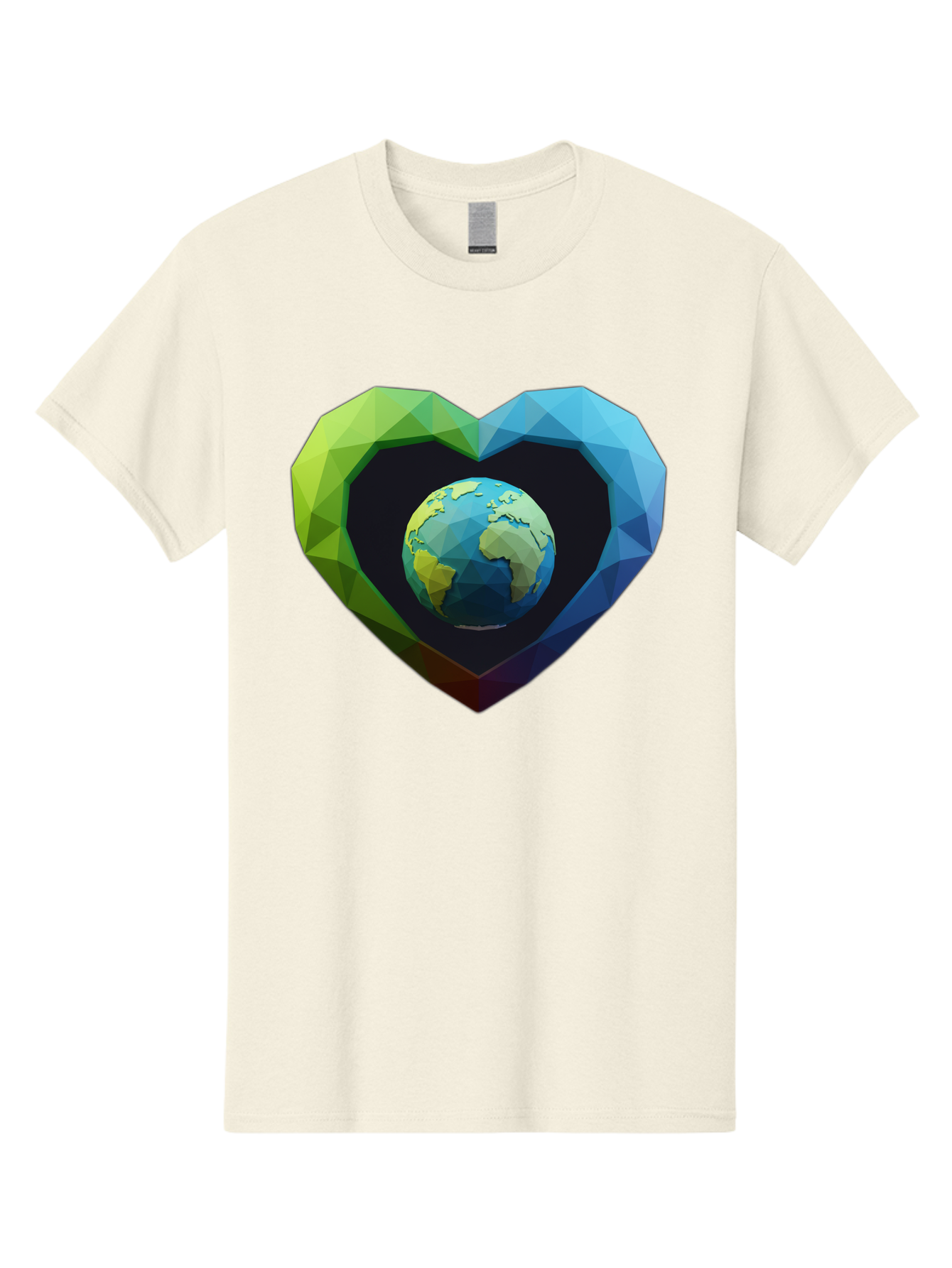 Earth-In-Heart-2 Men'S Graphic Tee, 100% Cotton, Comfortable Casual Summer Wear, Machine Washable, Globe In The Heart, Low Poly Art, Earth Love, Eco Friendly, Environmental Awareness, Blue And Green Hues, Polygonal Heart, Earth Centered, Baa582 5