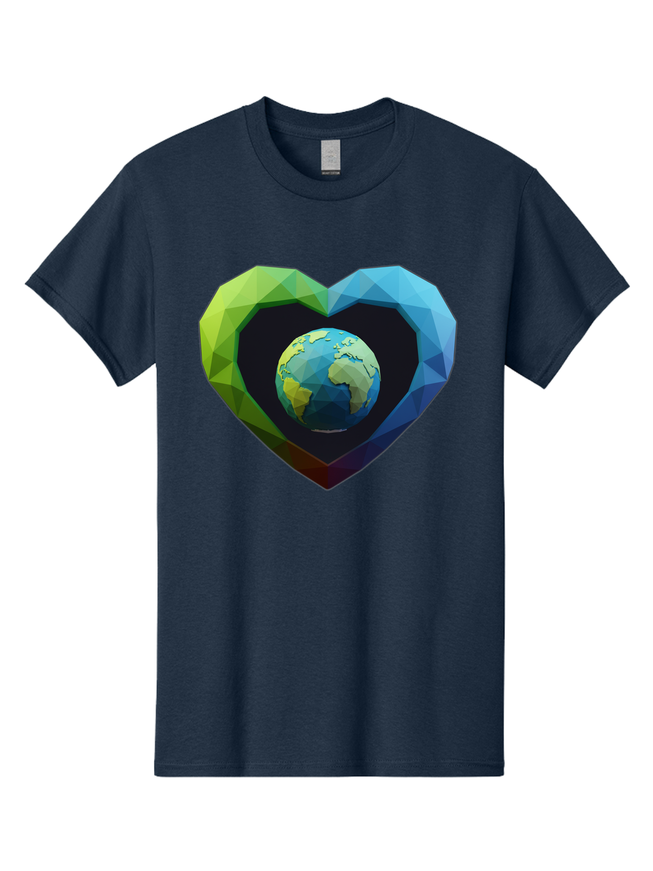 Earth-In-Heart-2 Men'S Graphic Tee, 100% Cotton, Comfortable Casual Summer Wear, Machine Washable, Globe In The Heart, Low Poly Art, Earth Love, Eco Friendly, Environmental Awareness, Blue And Green Hues, Polygonal Heart, Earth Centered, Baa582 7