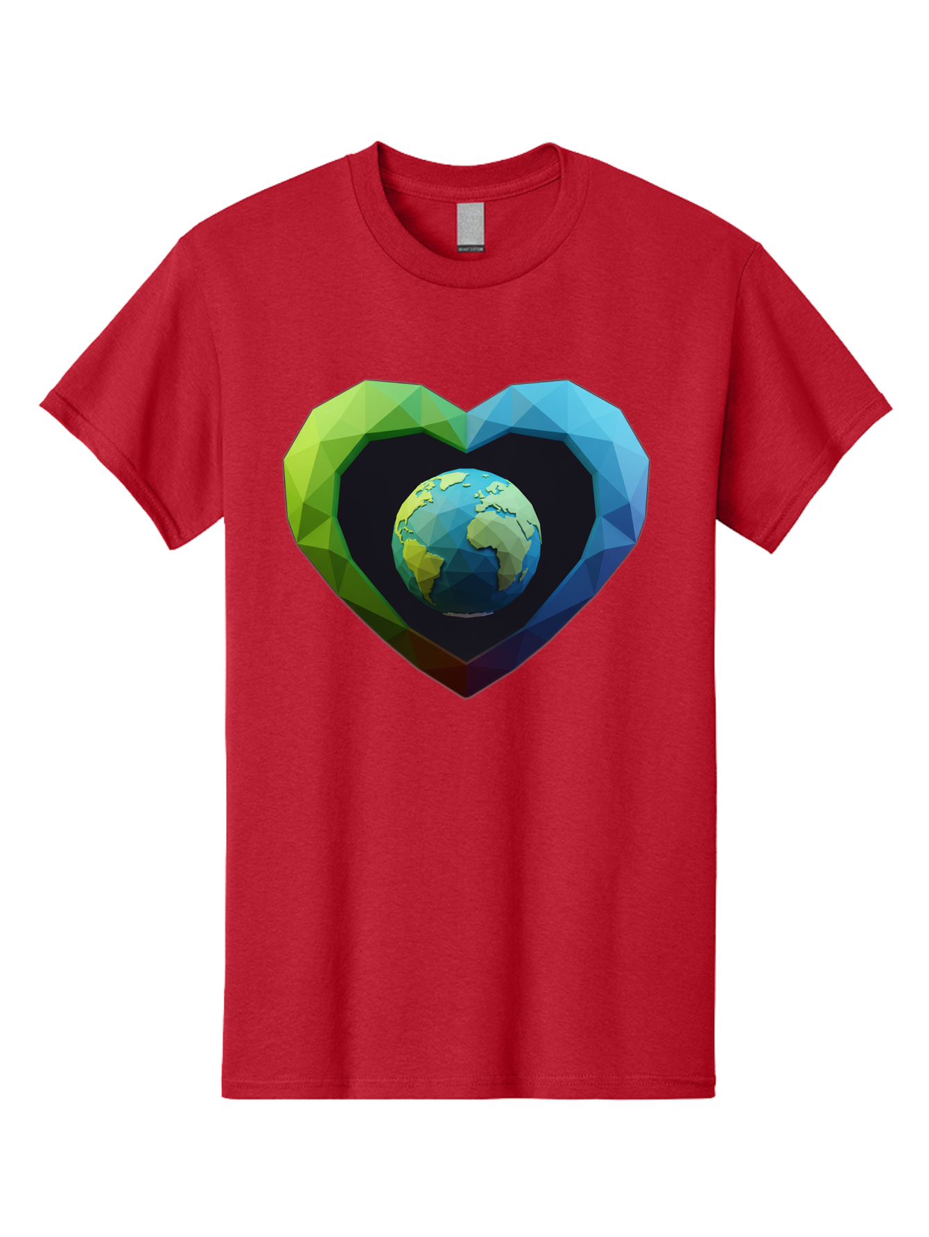 Earth-In-Heart-2 Men'S Graphic Tee, 100% Cotton, Comfortable Casual Summer Wear, Machine Washable, Globe In The Heart, Low Poly Art, Earth Love, Eco Friendly, Environmental Awareness, Blue And Green Hues, Polygonal Heart, Earth Centered, Baa582 29